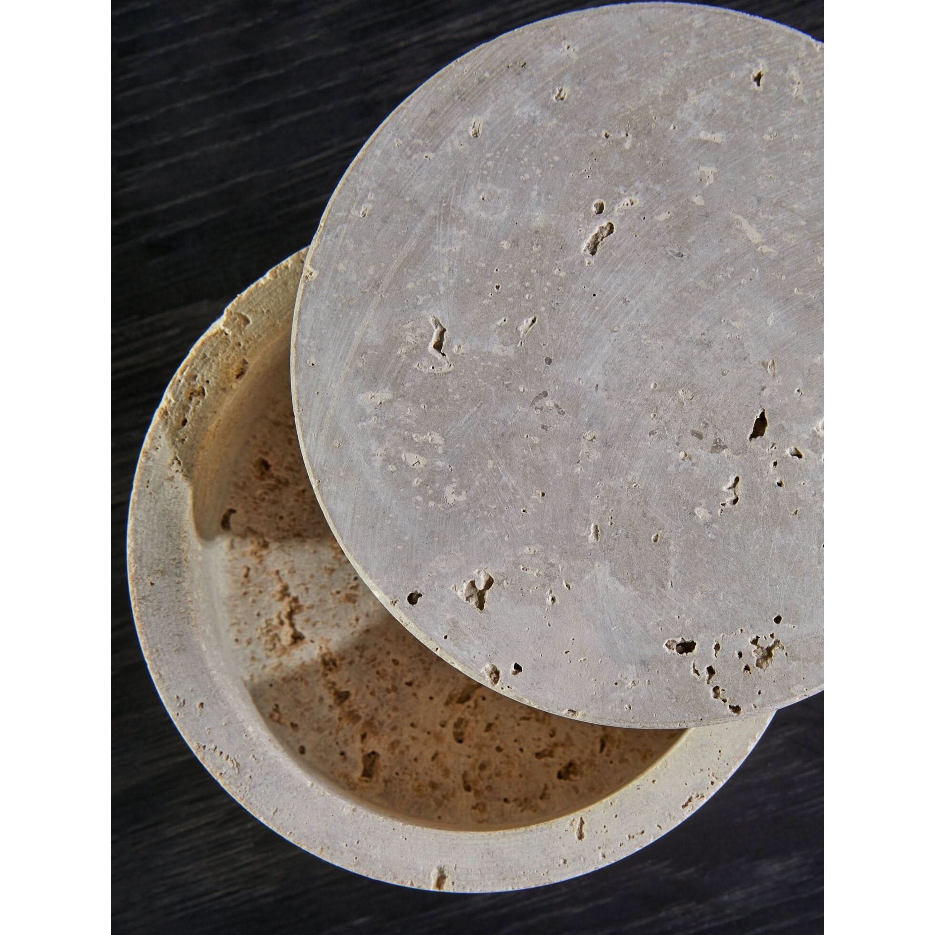 Tibor Travertine Round Trinket Box   Nicholas John Interiors