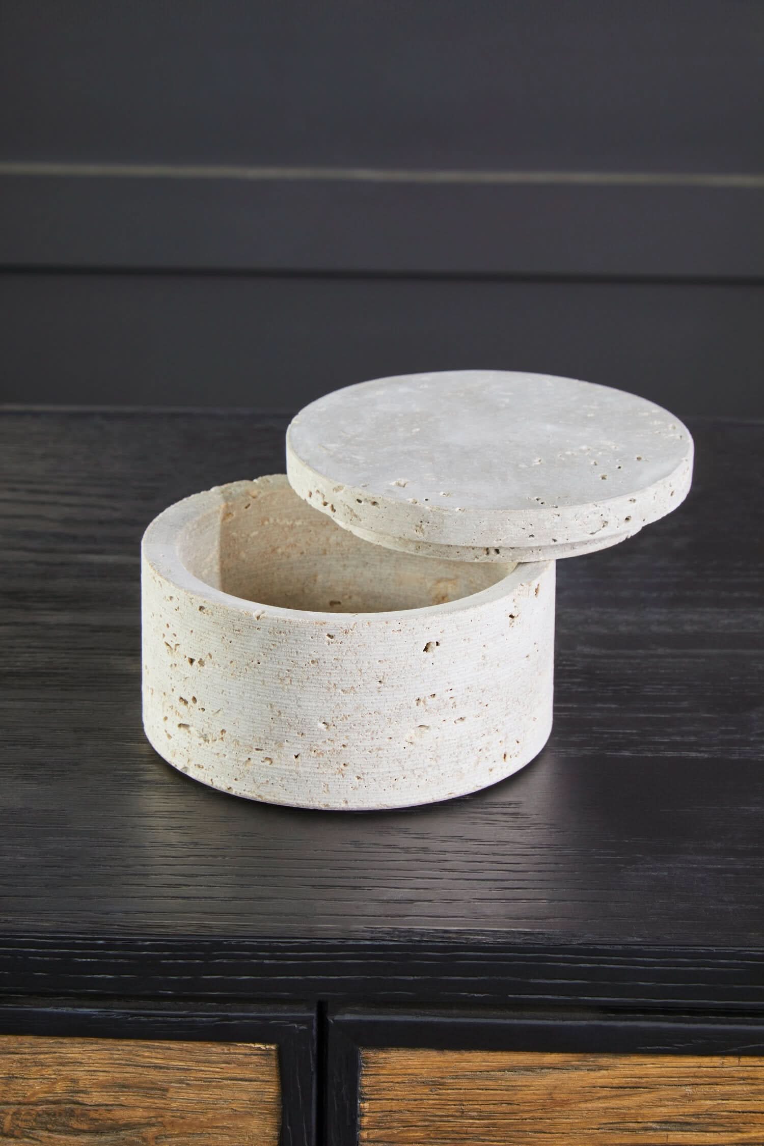 Tibor Travertine Round Trinket Box   Nicholas John Interiors
