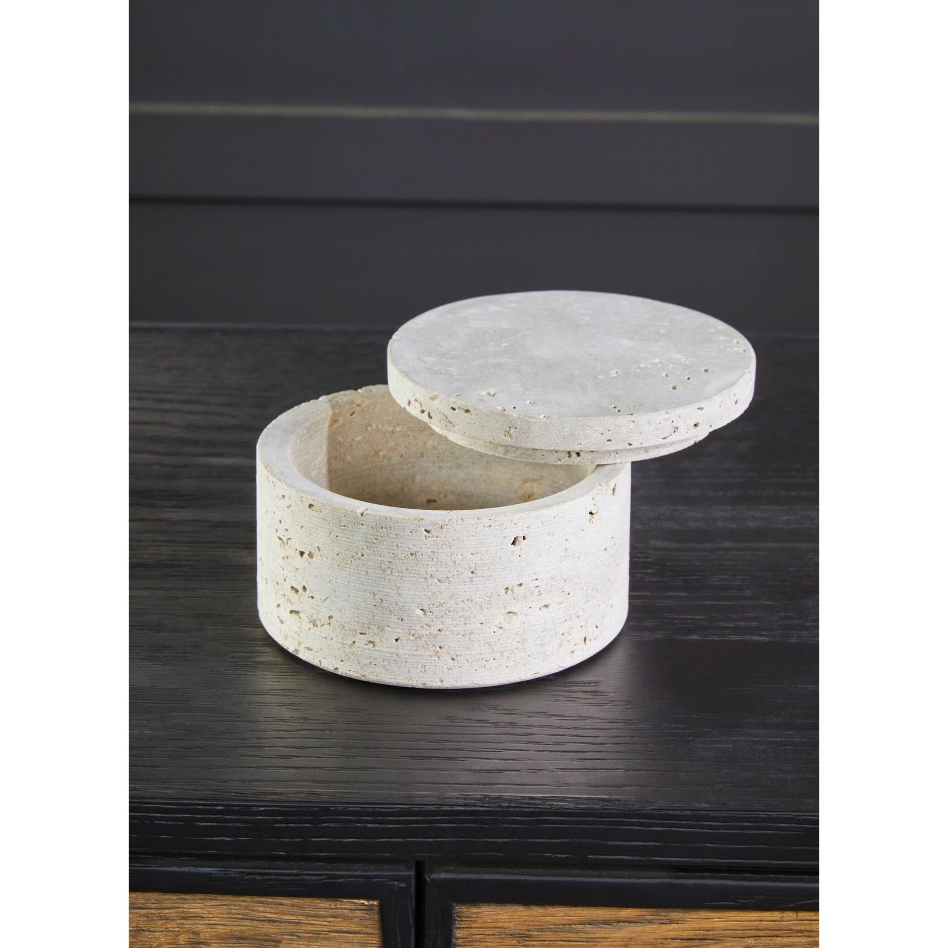 Tibor Travertine Round Trinket Box   Nicholas John Interiors