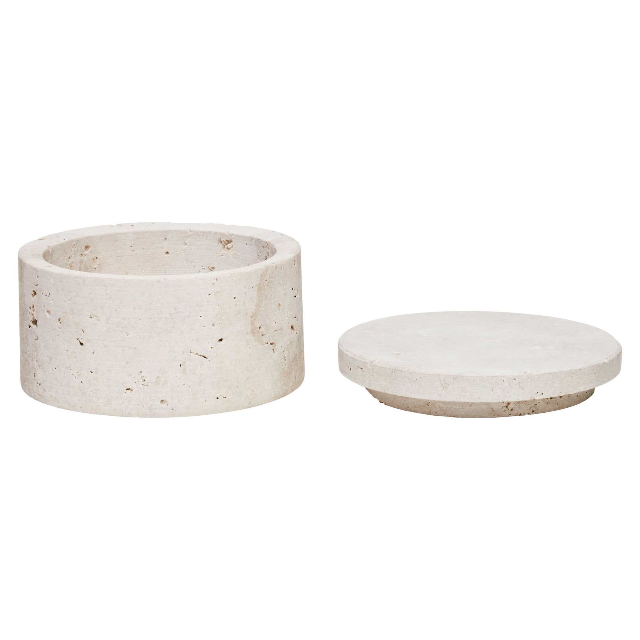 Tibor Travertine Round Trinket Box   Nicholas John Interiors