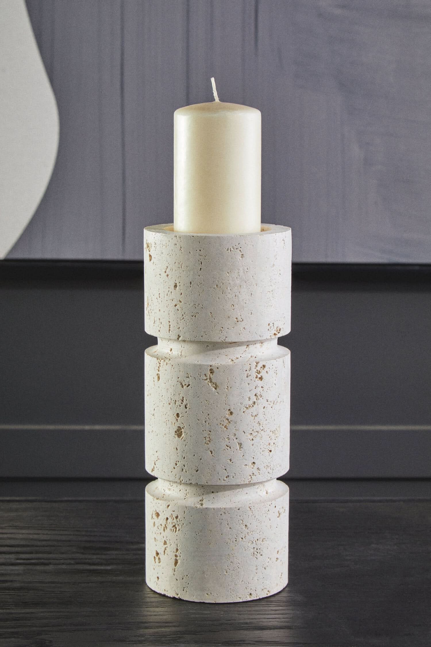 Tibor Travertine Small Candle Holder   Nicholas John Interiors