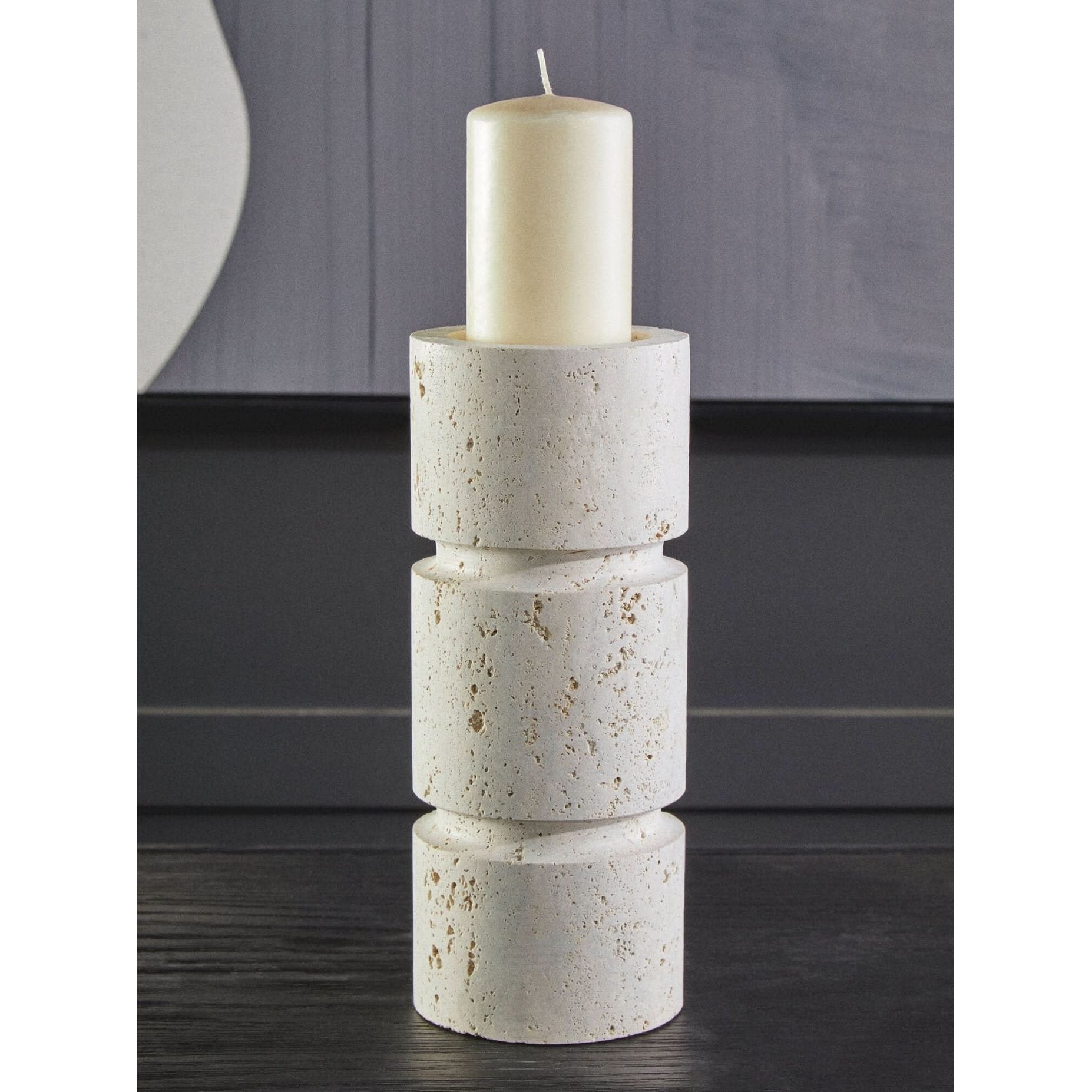 Tibor Travertine Small Candle Holder   Nicholas John Interiors