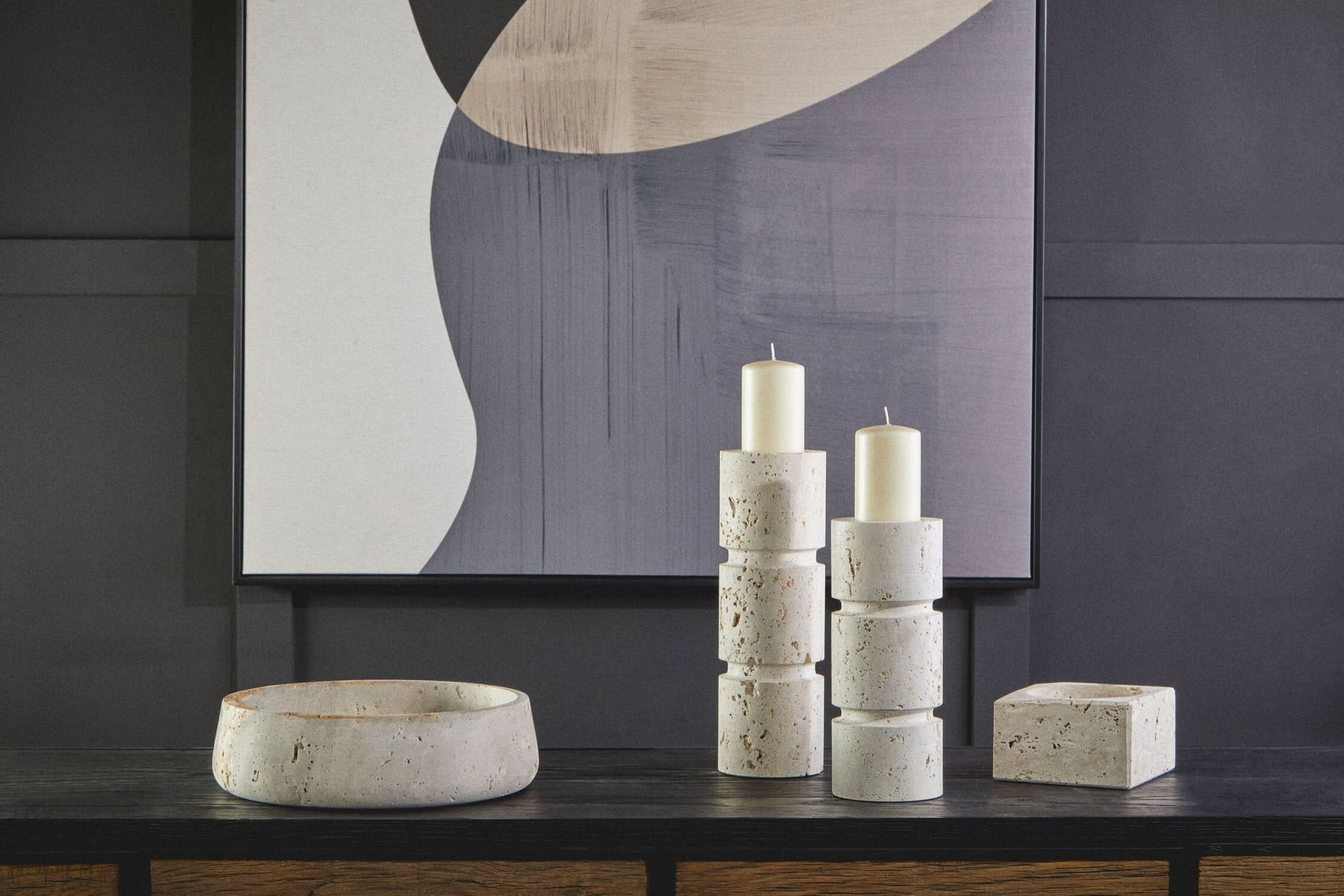 Tibor Travertine Small Candle Holder   Nicholas John Interiors