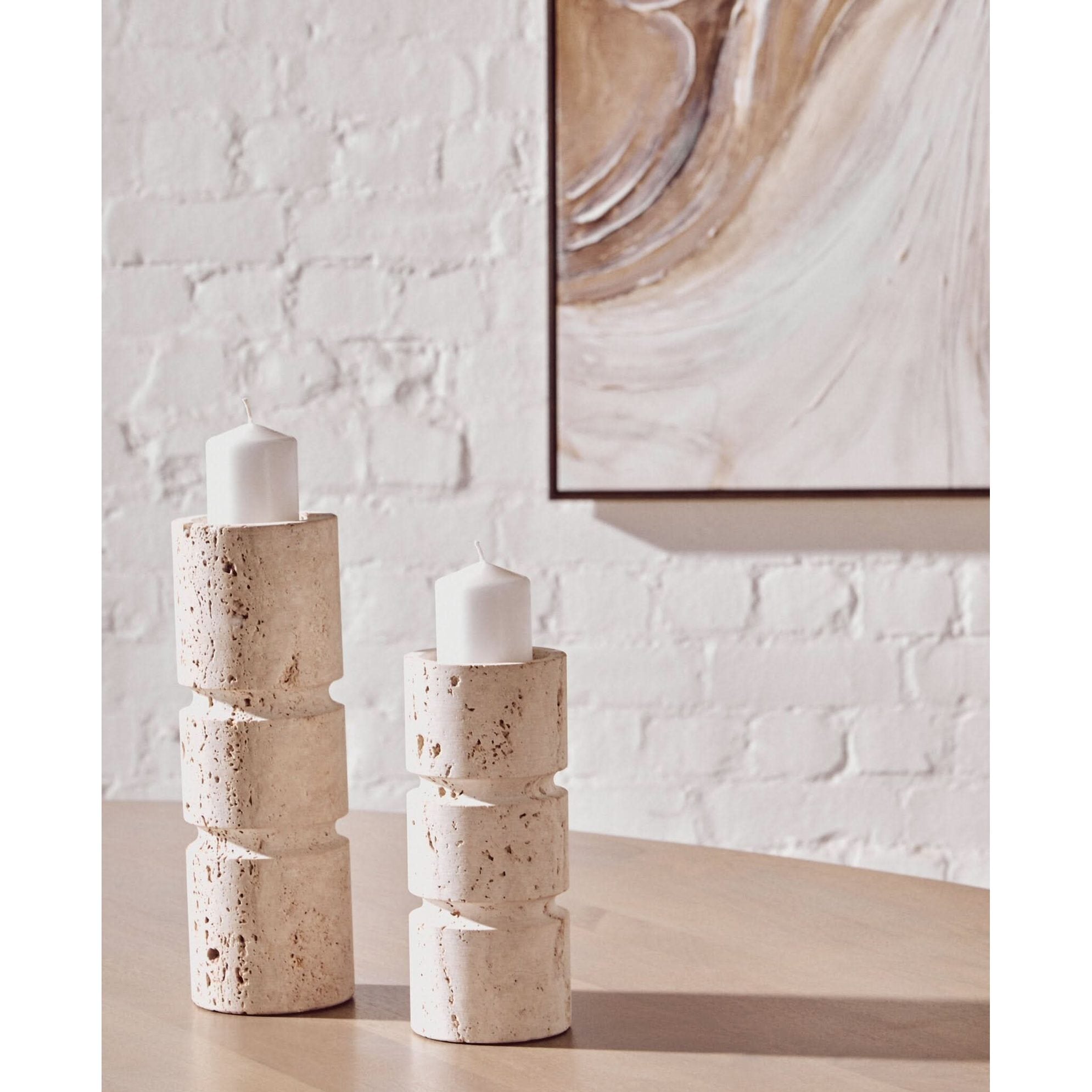 Tibor Travertine Small Candle Holder   Nicholas John Interiors