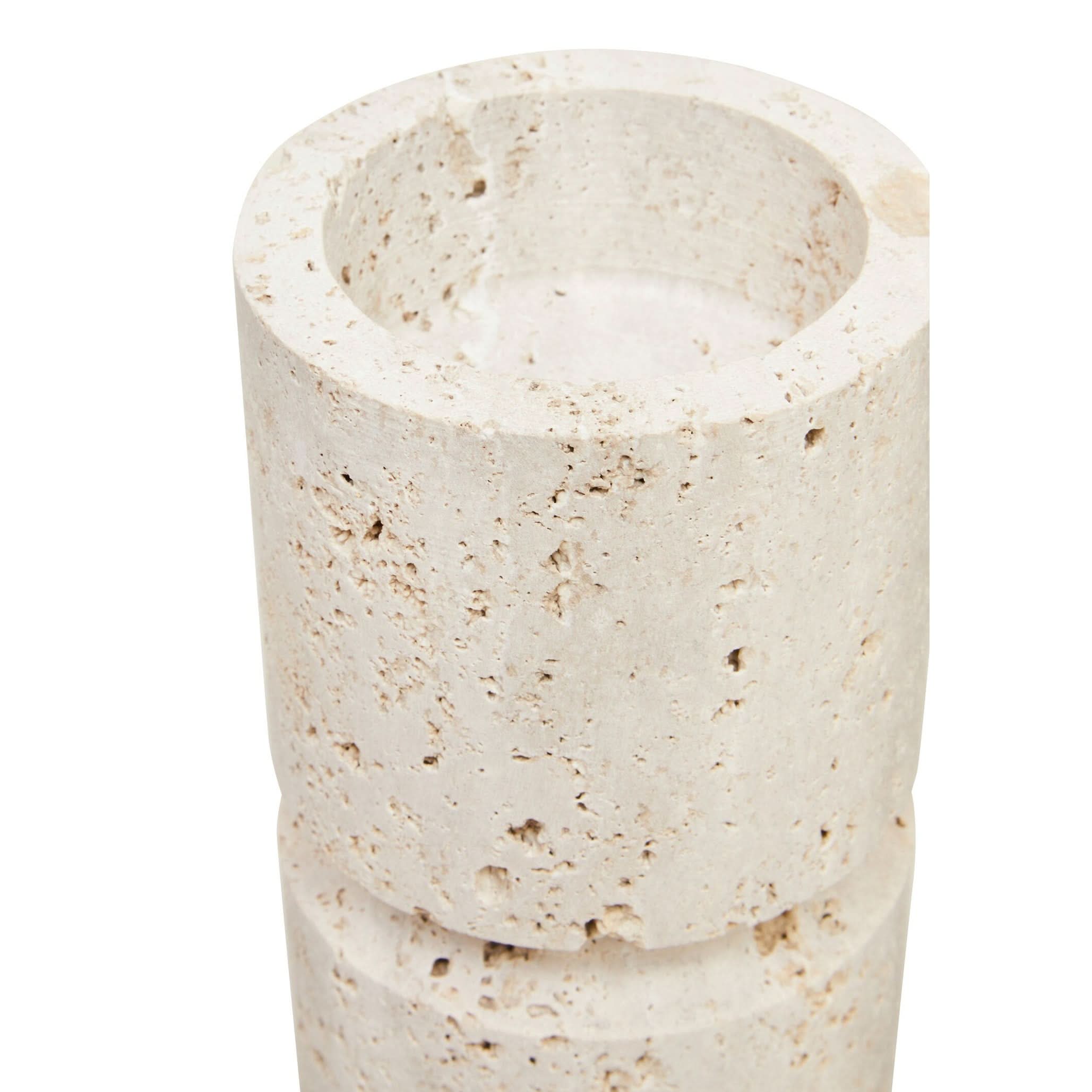 Tibor Travertine Large Candle Holder   Nicholas John Interiors