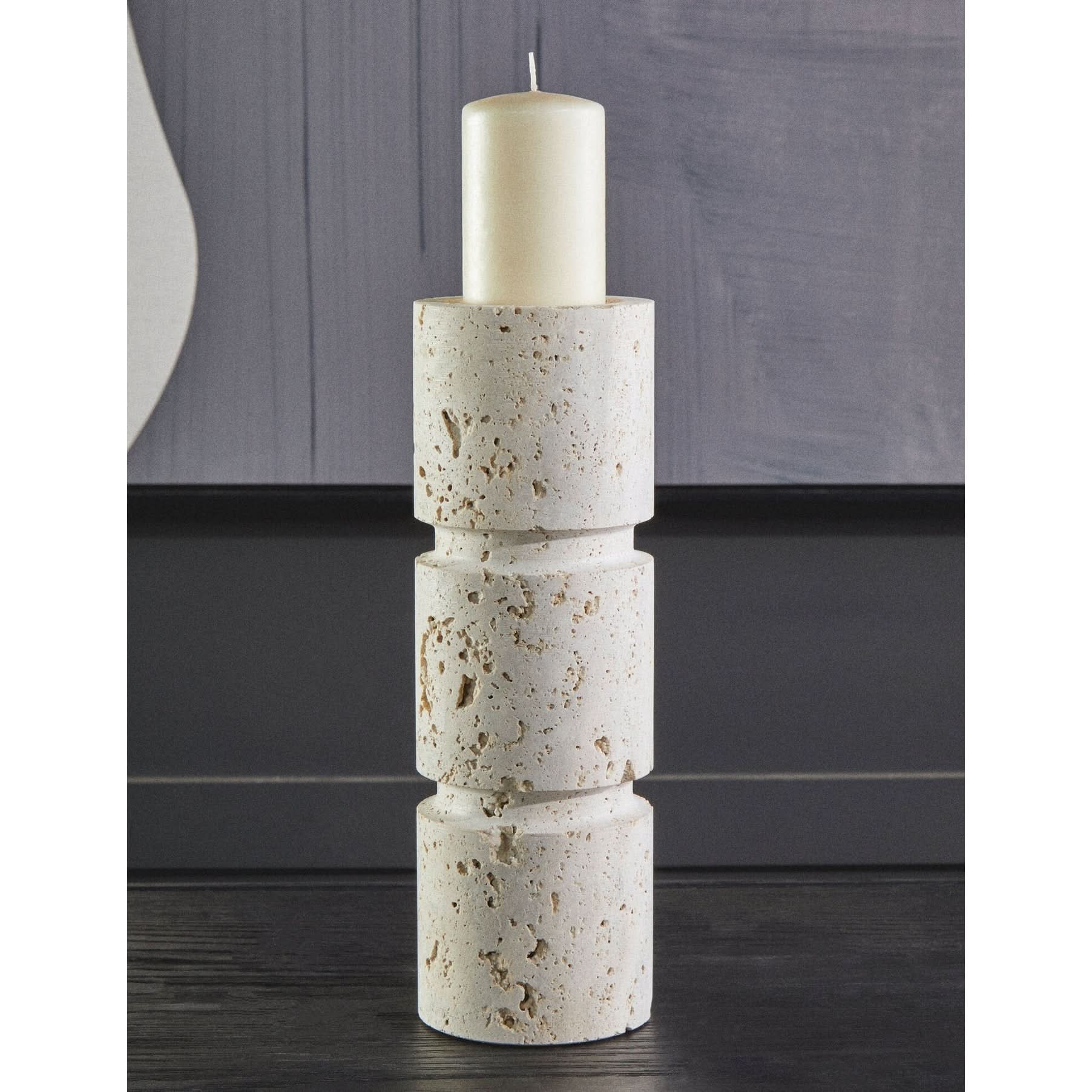 Tibor Travertine Large Candle Holder   Nicholas John Interiors