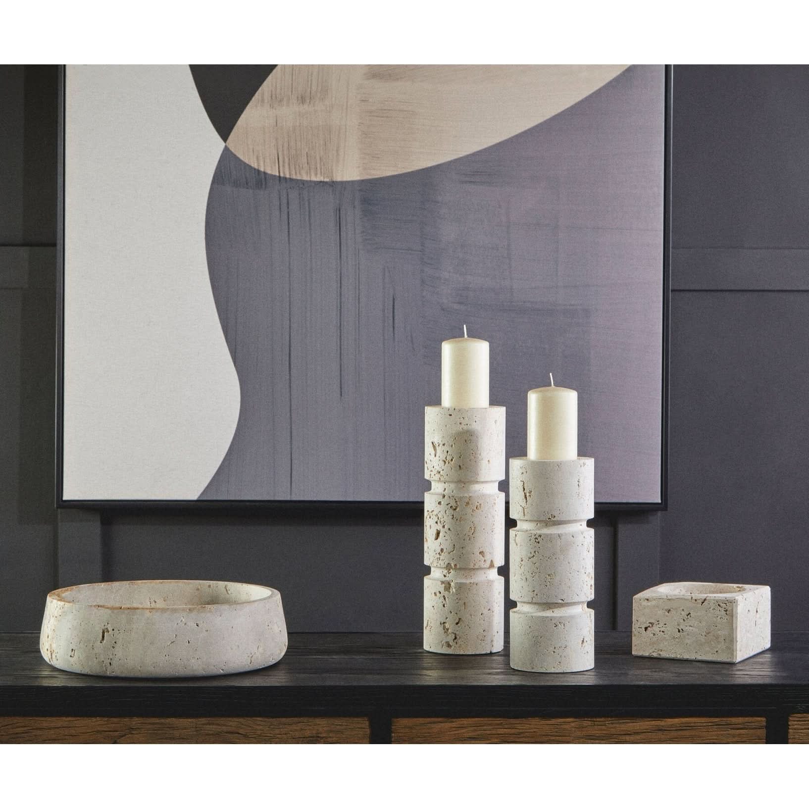 Tibor Travertine Large Candle Holder   Nicholas John Interiors