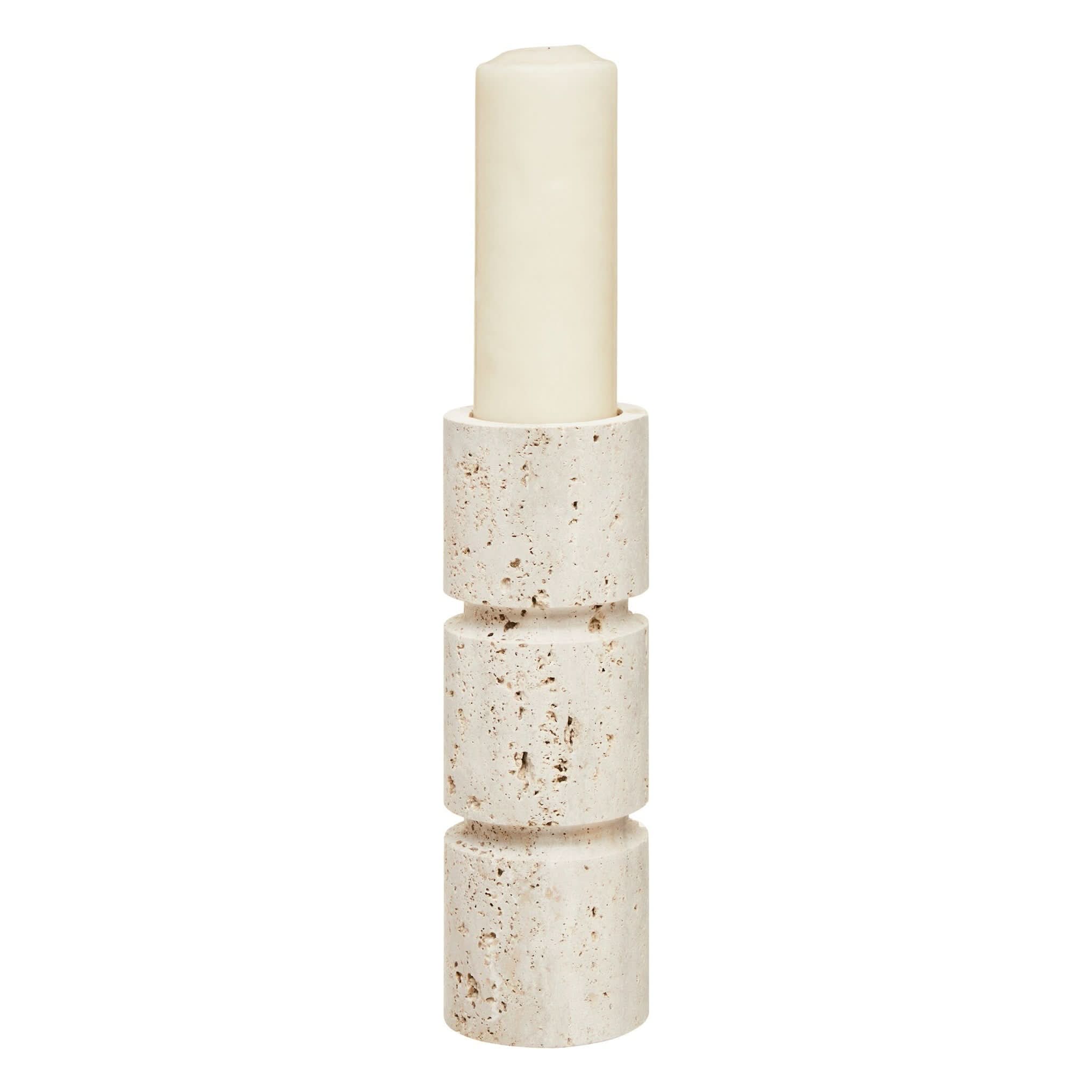 Tibor Travertine Large Candle Holder   Nicholas John Interiors