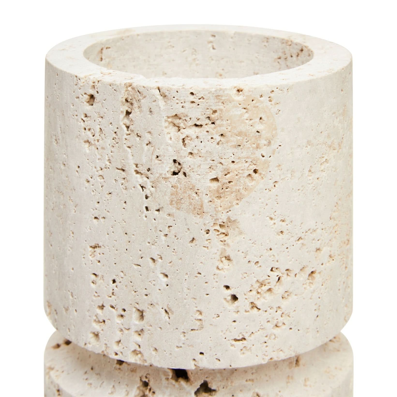 Tibor Travertine Large Candle Holder   Nicholas John Interiors