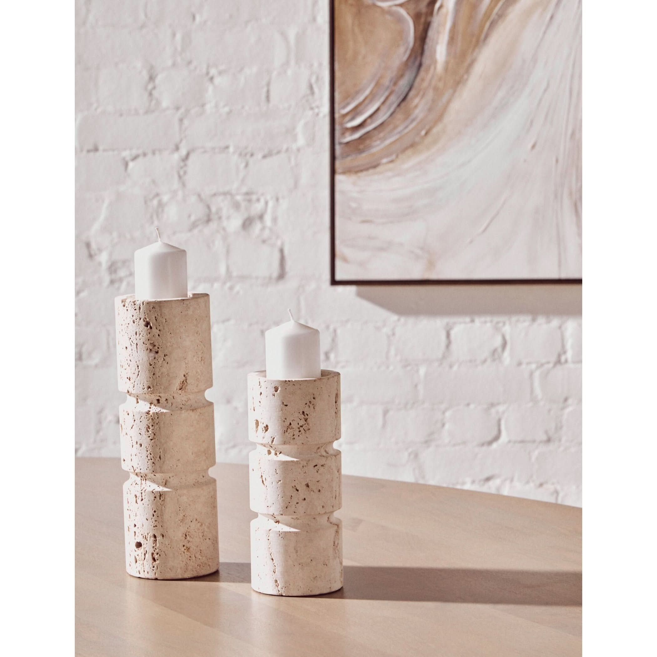 Tibor Travertine Large Candle Holder   Nicholas John Interiors