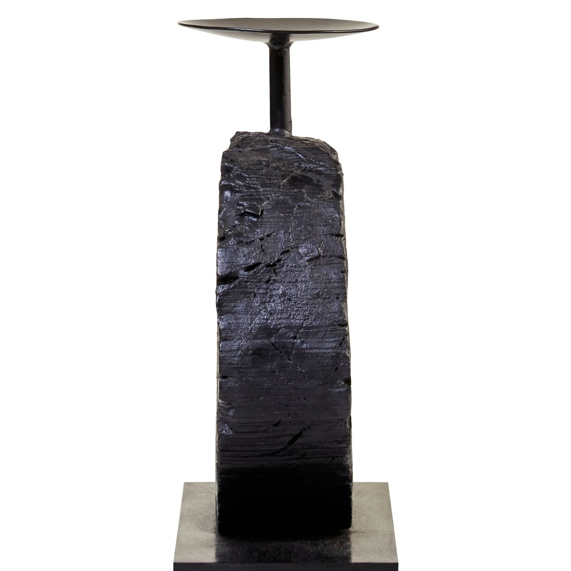 Fidel Small Charred Black Mango Wood Log Candle Holder   Nicholas John Interiors