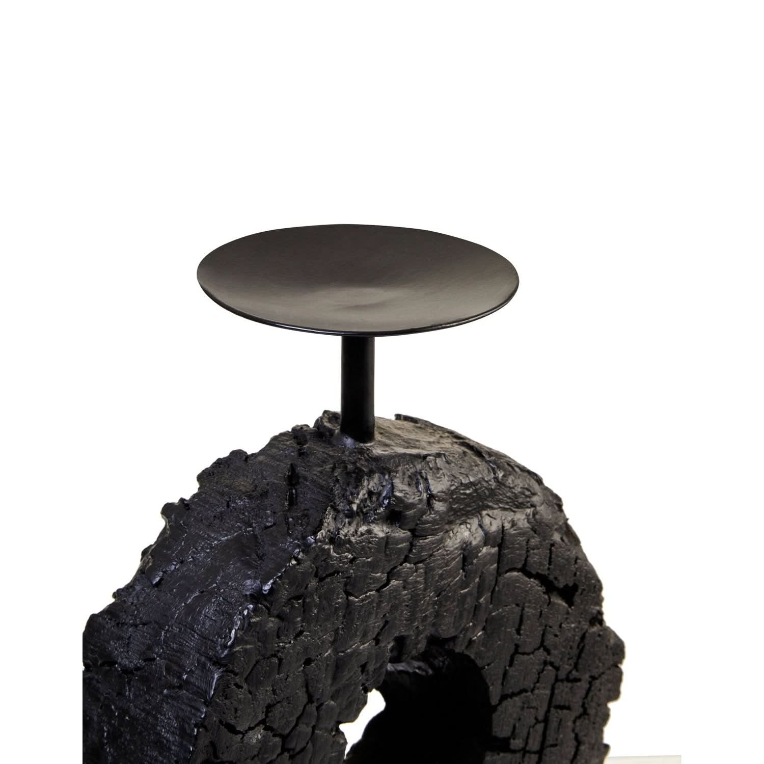 Fidel Small Charred Black Mango Wood Log Candle Holder   Nicholas John Interiors