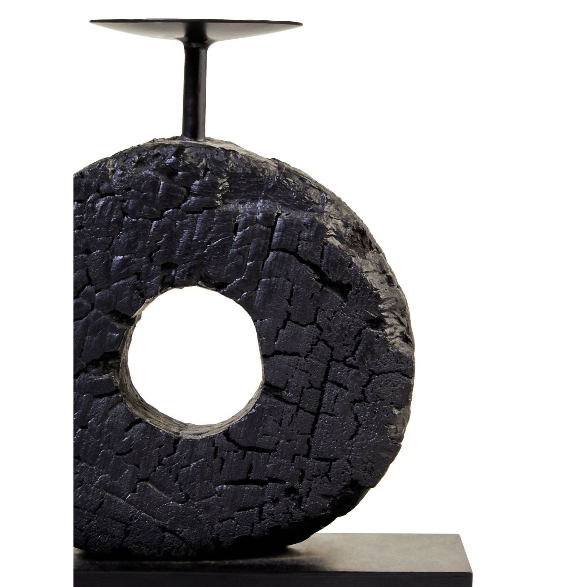 Fidel Small Charred Black Mango Wood Log Candle Holder   Nicholas John Interiors