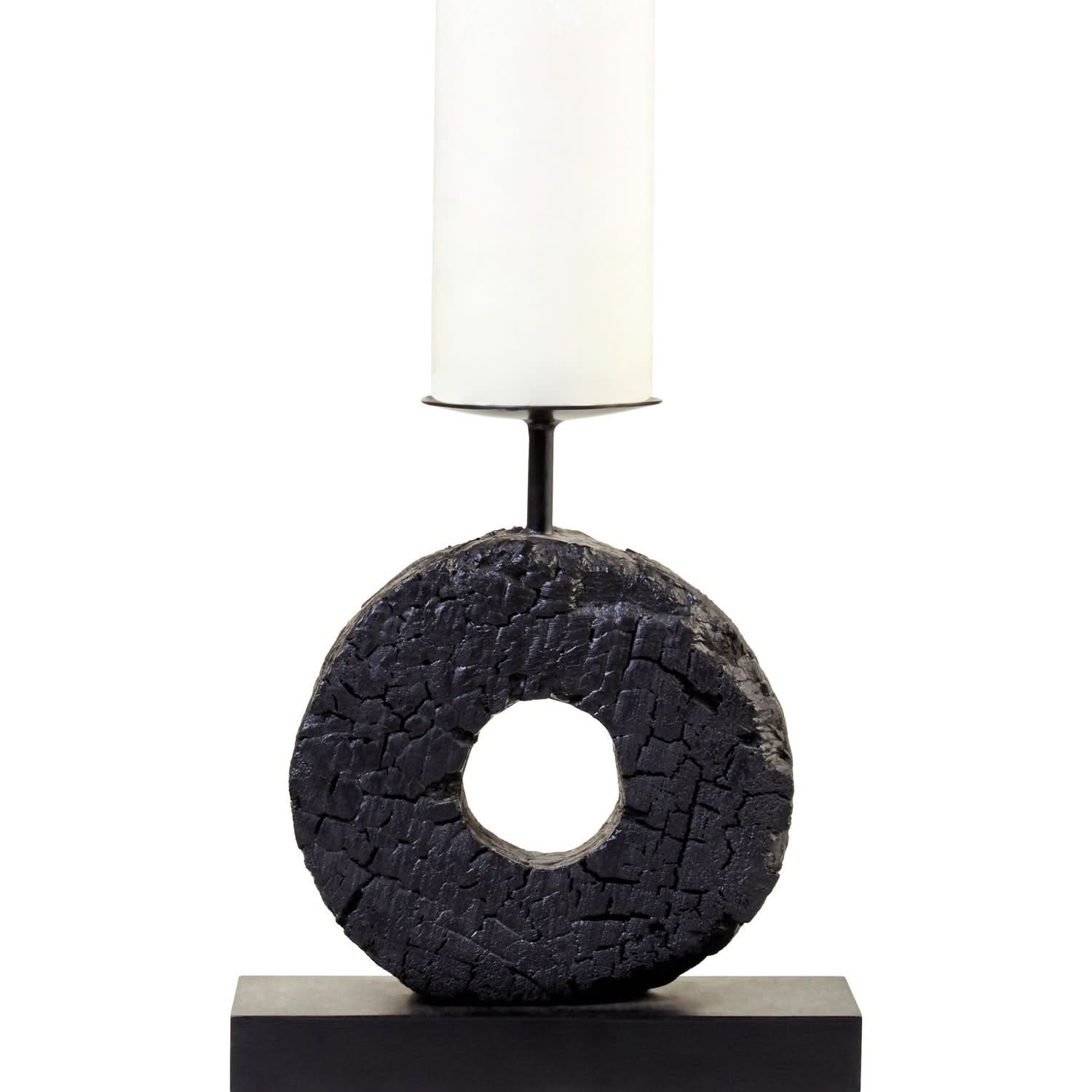 Fidel Small Charred Black Mango Wood Log Candle Holder   Nicholas John Interiors