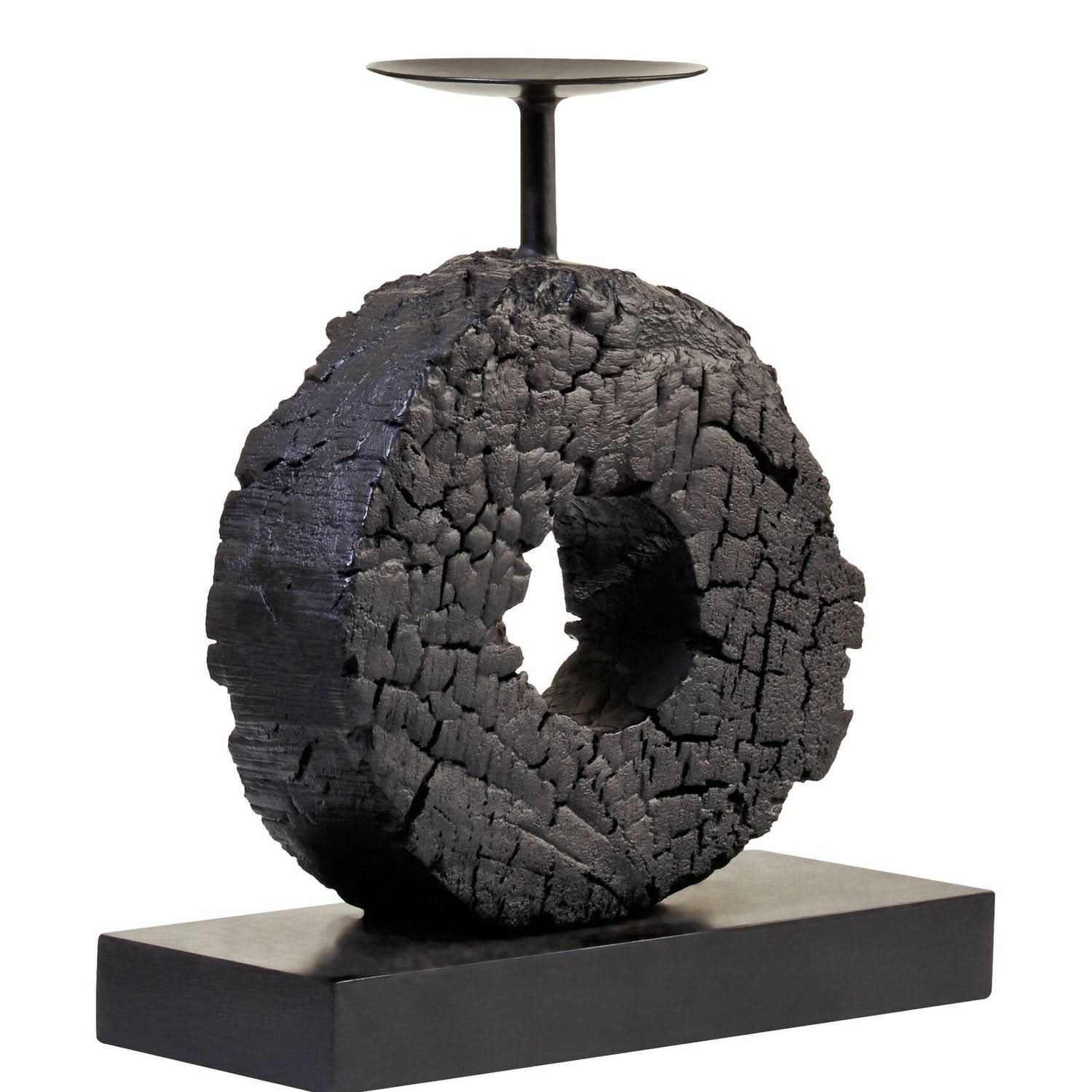 Fidel Small Charred Black Mango Wood Log Candle Holder   Nicholas John Interiors