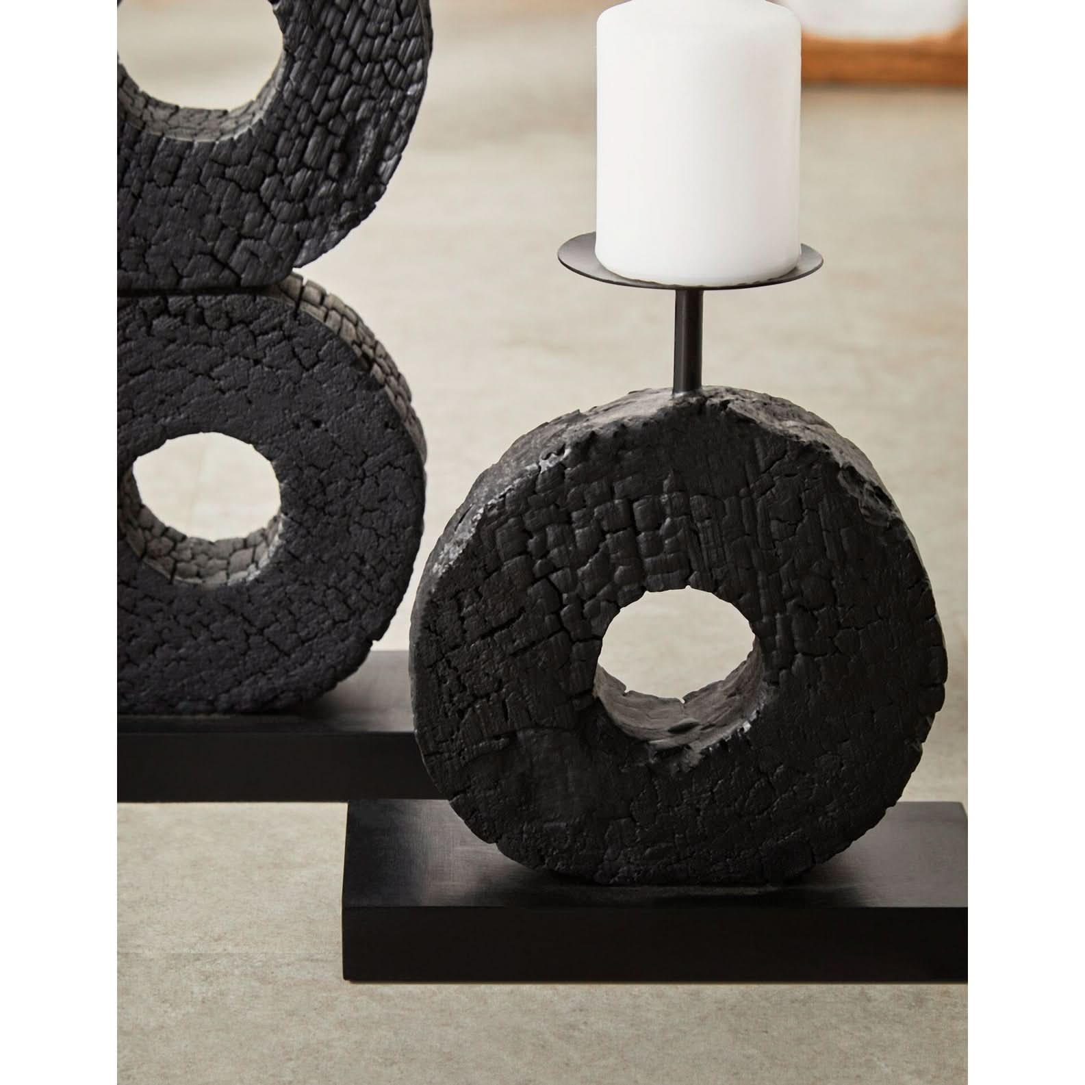 Fidel Small Charred Black Mango Wood Log Candle Holder   Nicholas John Interiors
