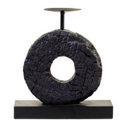Fidel Small Charred Black Mango Wood Log Candle Holder   Nicholas John Interiors