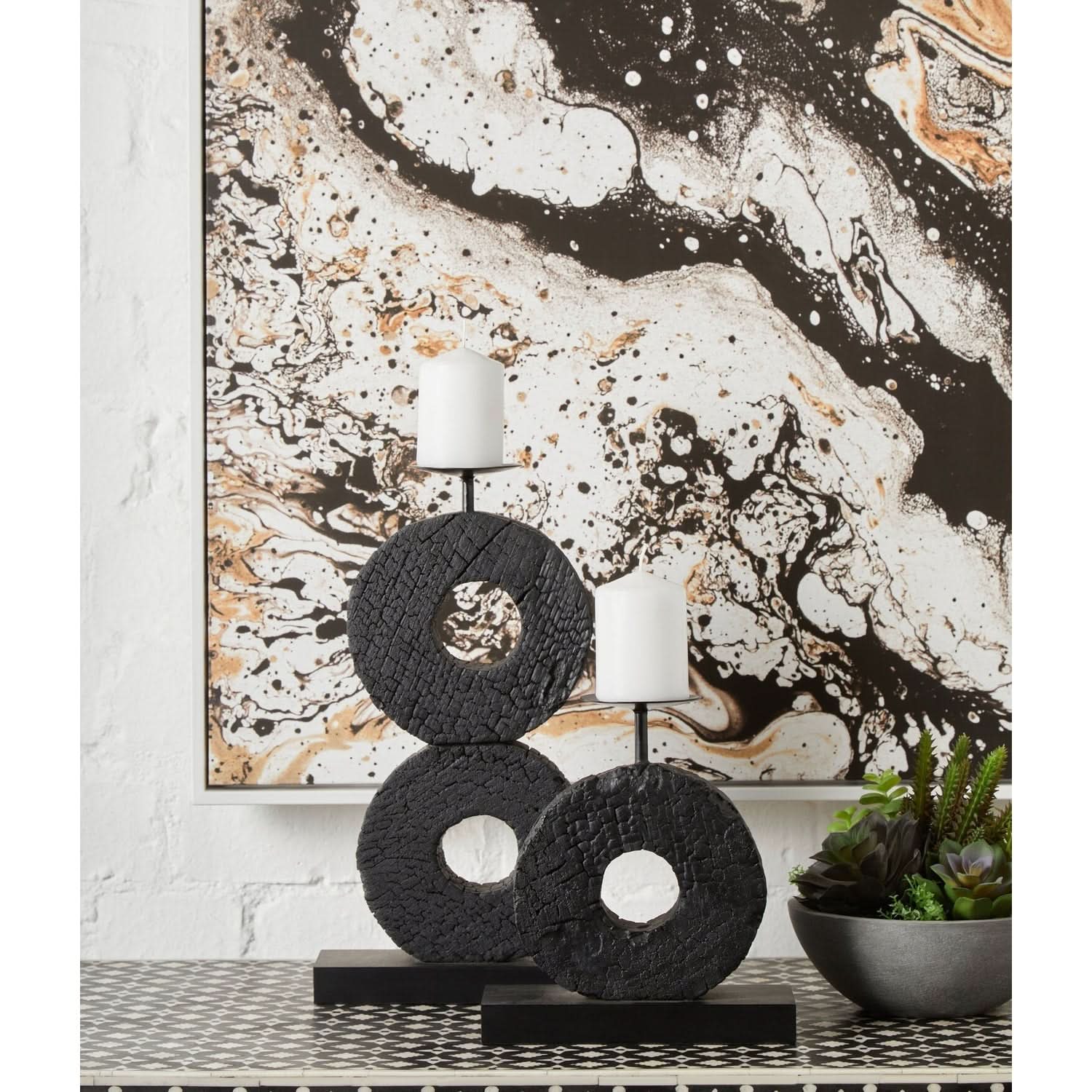Fidel Small Charred Black Mango Wood Log Candle Holder   Nicholas John Interiors