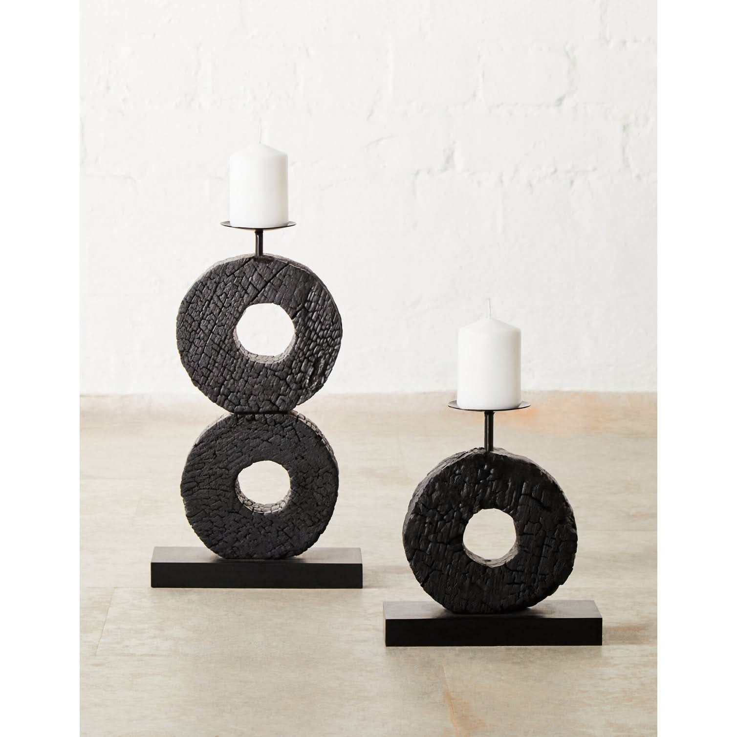 Fidel Small Charred Black Mango Wood Log Candle Holder   Nicholas John Interiors