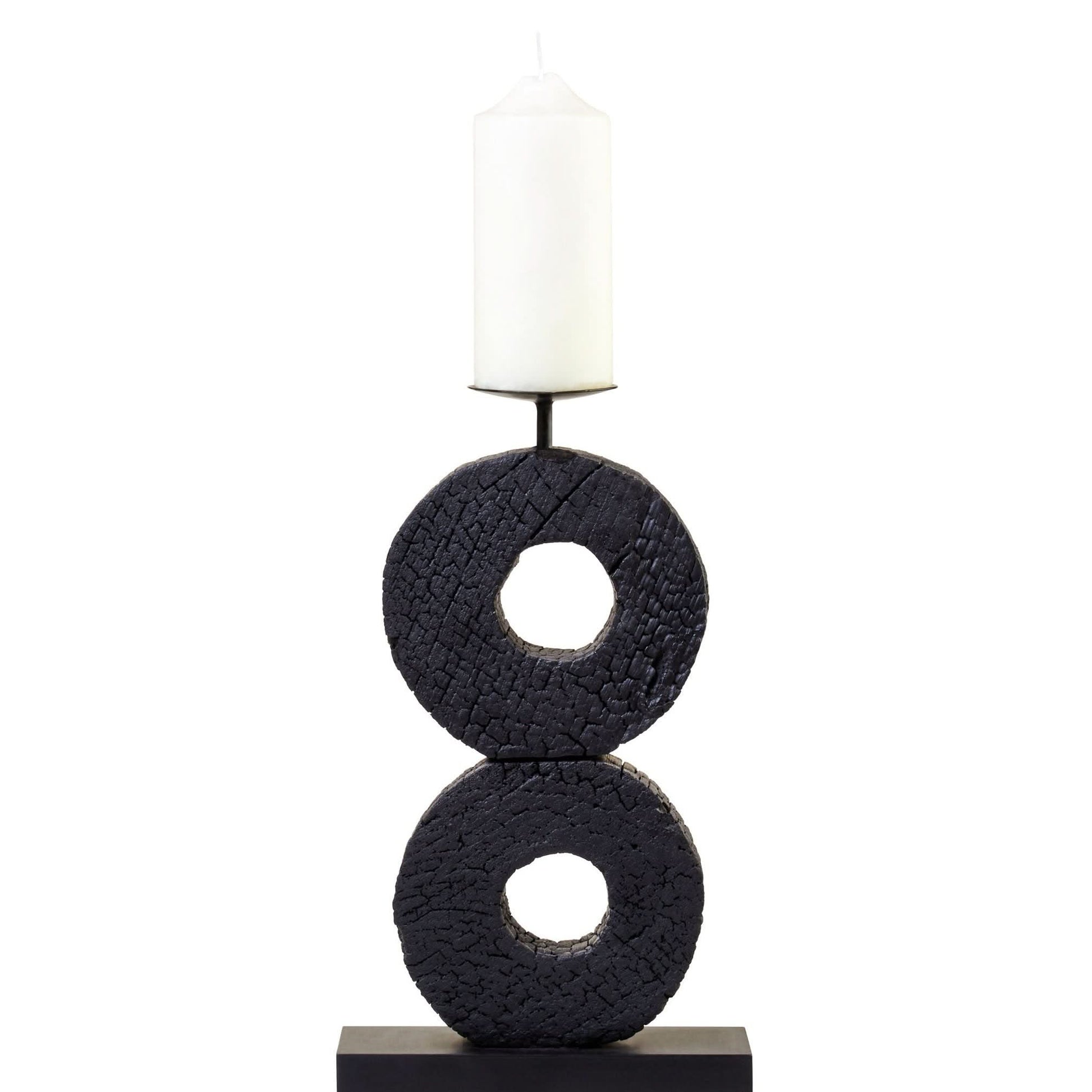 Fidel Large Charred Black Mango Wood Log Candle Holder   Nicholas John Interiors