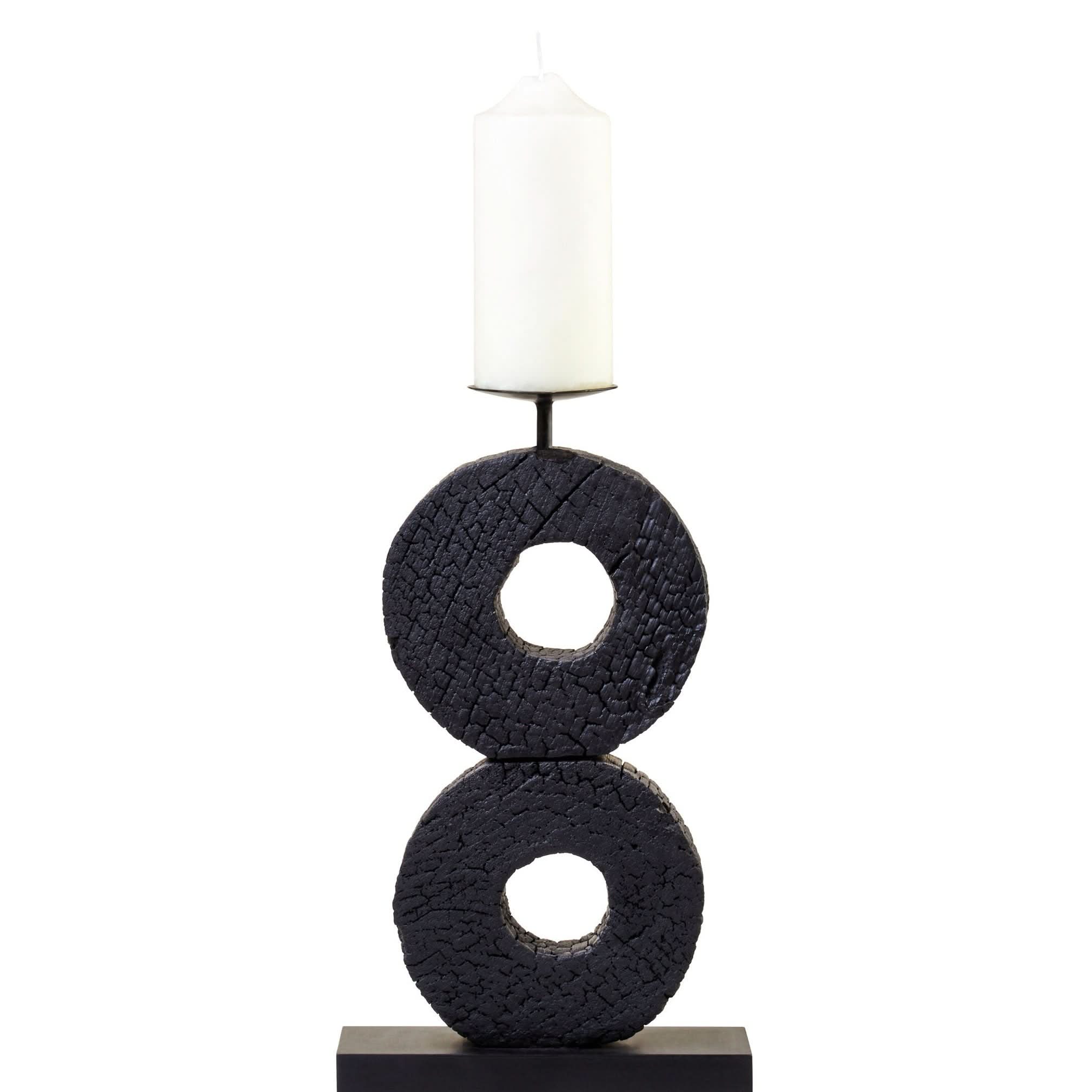 Fidel Large Charred Black Mango Wood Log Candle Holder   Nicholas John Interiors