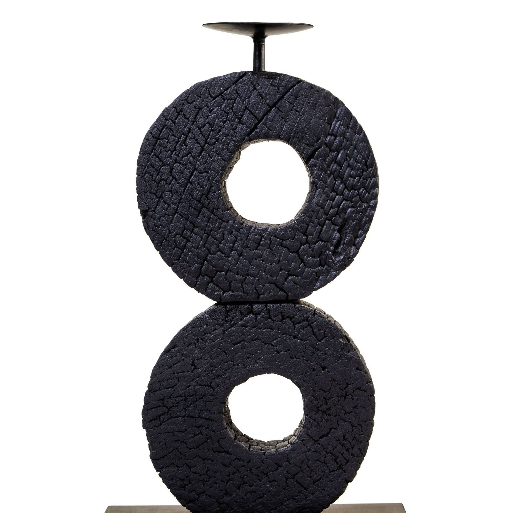 Fidel Large Charred Black Mango Wood Log Candle Holder   Nicholas John Interiors