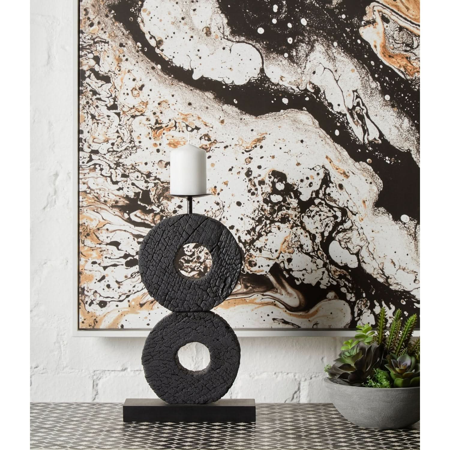Fidel Large Charred Black Mango Wood Log Candle Holder   Nicholas John Interiors