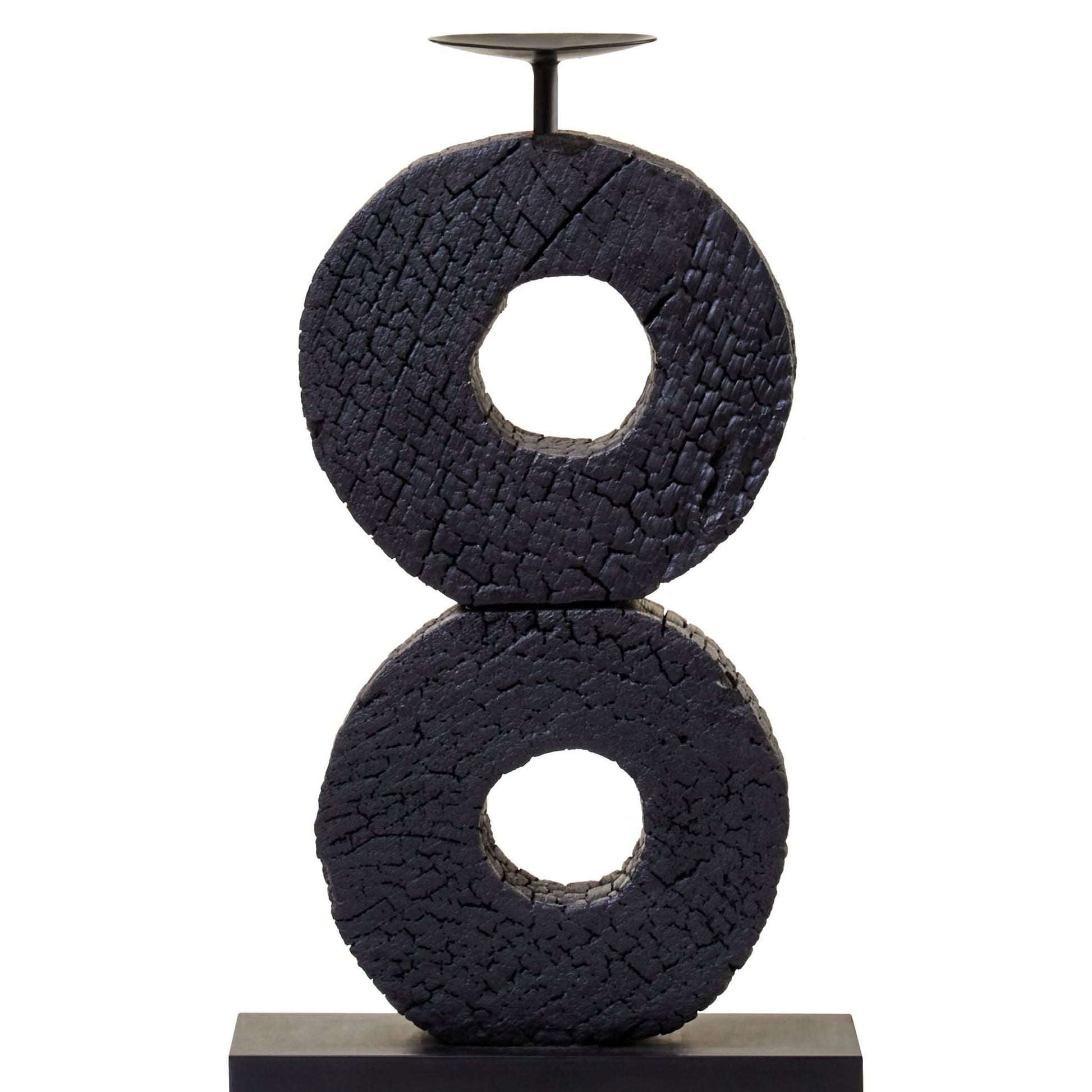 Fidel Large Charred Black Mango Wood Log Candle Holder   Nicholas John Interiors