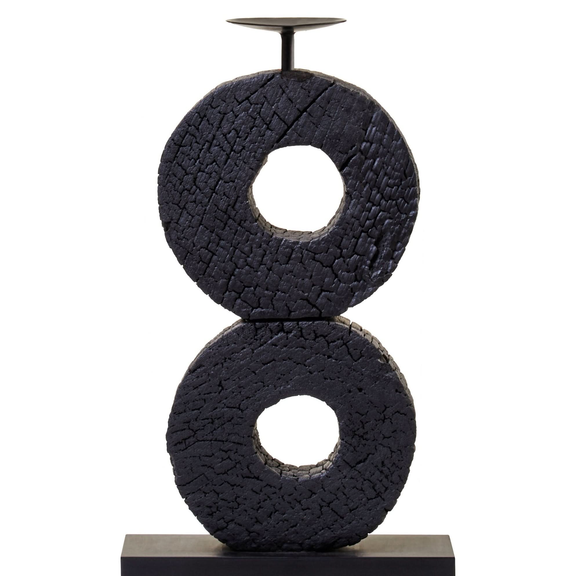 Fidel Large Charred Black Mango Wood Log Candle Holder   Nicholas John Interiors