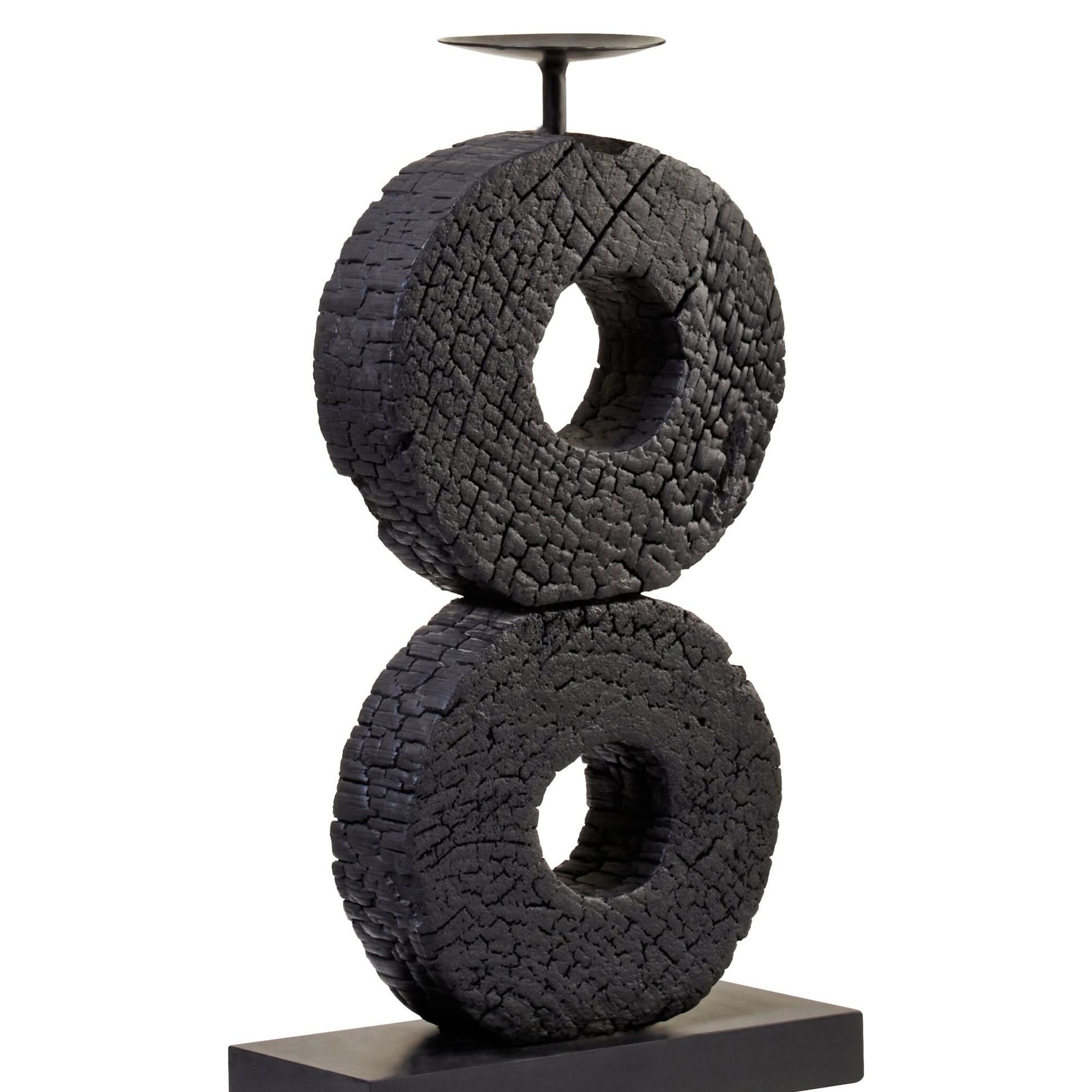 Fidel Large Charred Black Mango Wood Log Candle Holder   Nicholas John Interiors