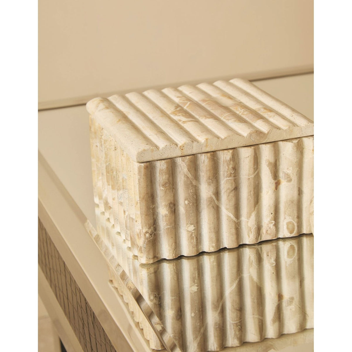 Santino Square Chocolate Marble Box   Nicholas John Interiors