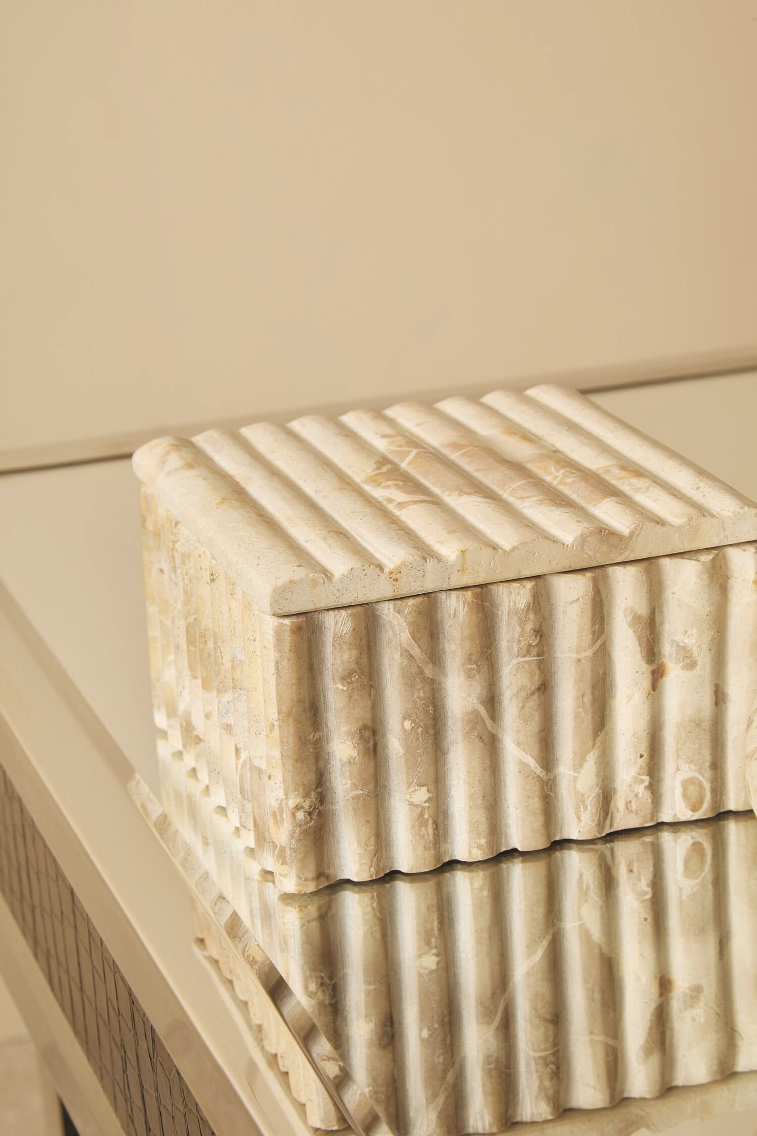 Santino Square Chocolate Marble Box   Nicholas John Interiors