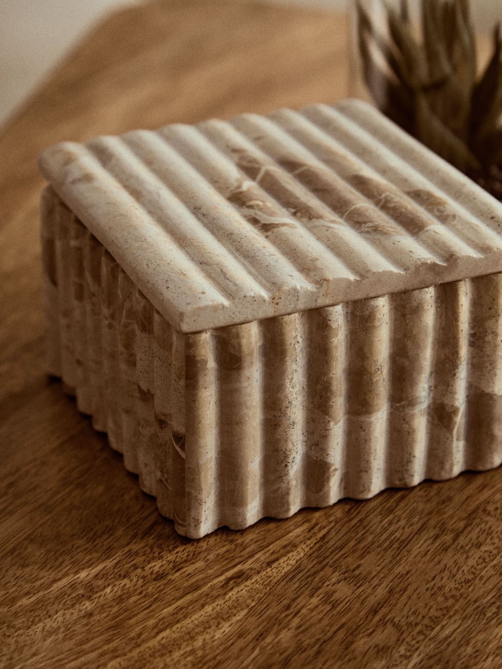 Santino Square Chocolate Marble Box   Nicholas John Interiors