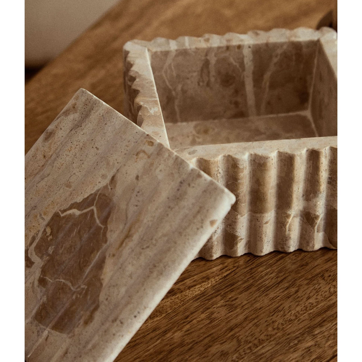 Santino Square Chocolate Marble Box   Nicholas John Interiors