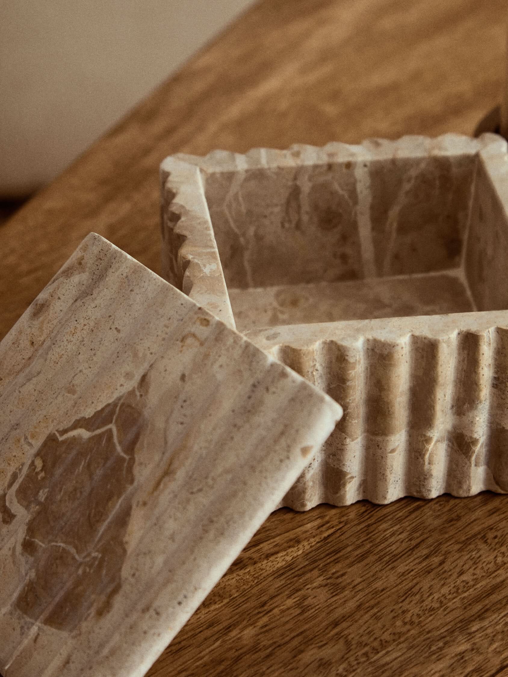 Santino Square Chocolate Marble Box   Nicholas John Interiors