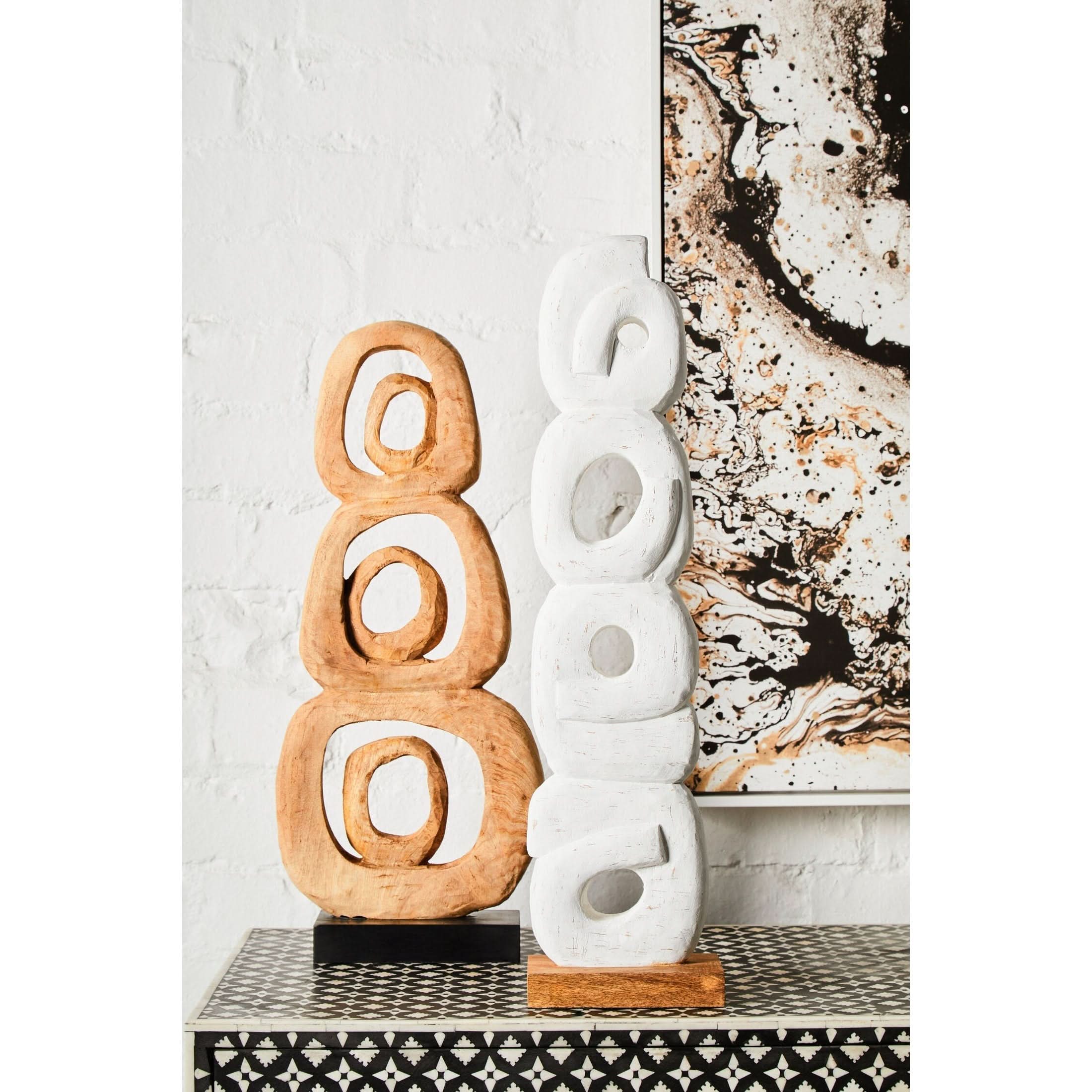 Fidel Rustic White Mango Wood Ring Sculpture   Nicholas John Interiors
