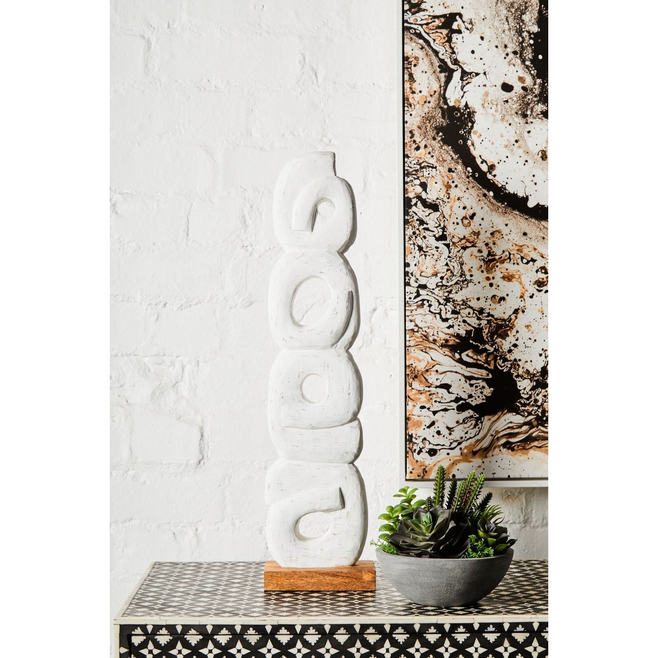 Fidel Rustic White Mango Wood Ring Sculpture   Nicholas John Interiors
