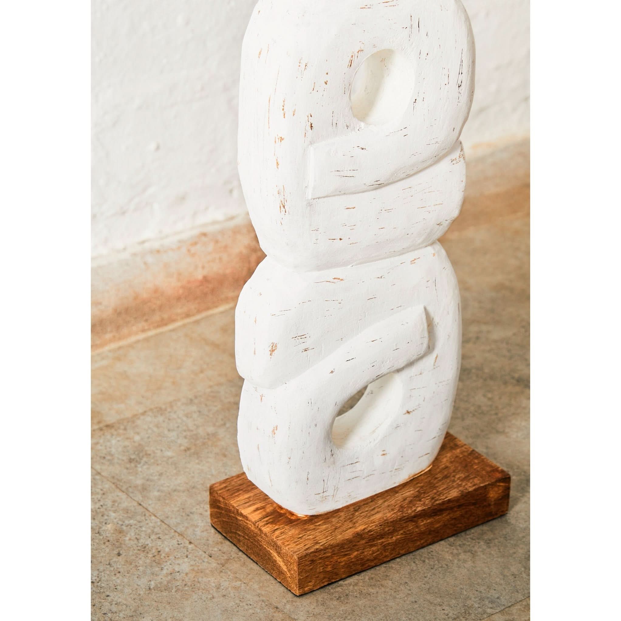 Fidel Rustic White Mango Wood Ring Sculpture   Nicholas John Interiors
