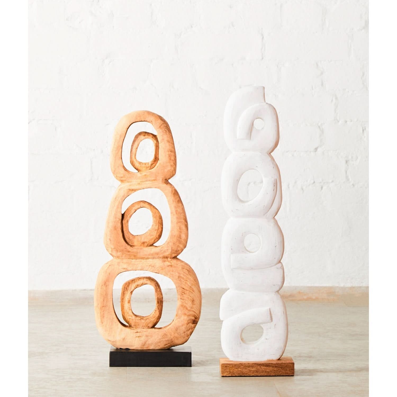 Fidel Rustic White Mango Wood Ring Sculpture   Nicholas John Interiors