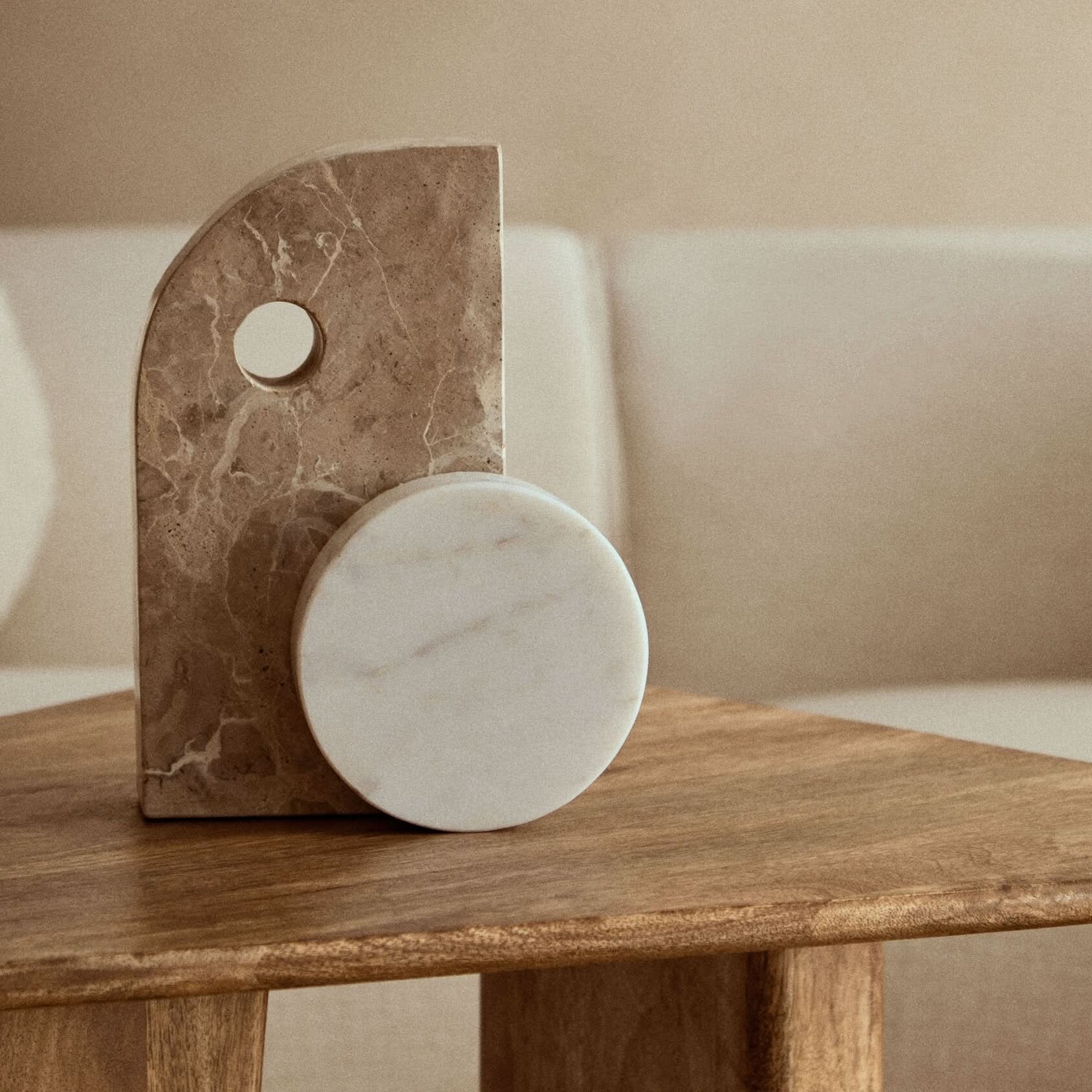 Santino Chocolate and White Marble Sculpture   Nicholas John Interiors