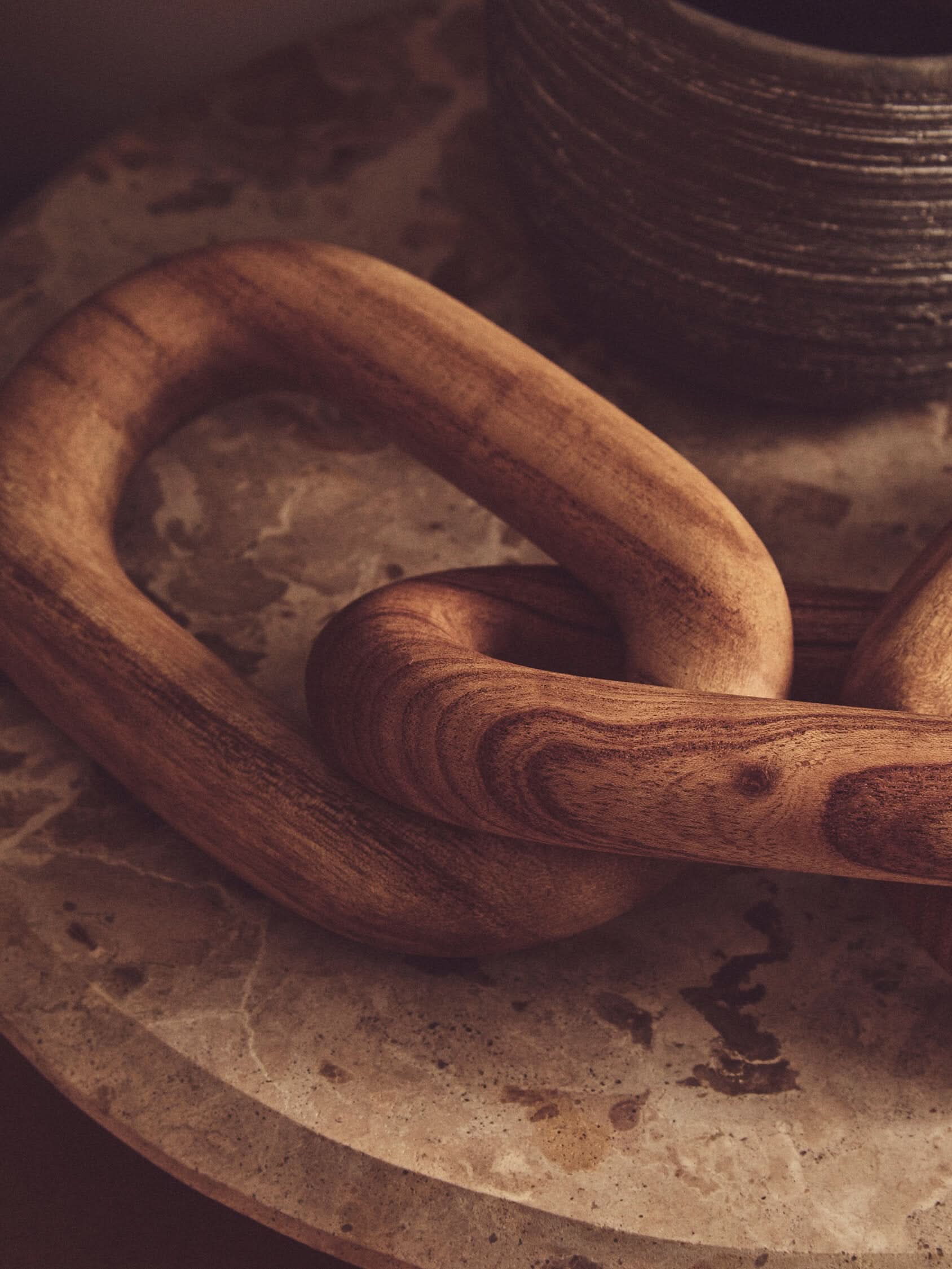 Cato Natural Wood 3 Link Chain Decor   Nicholas John Interiors