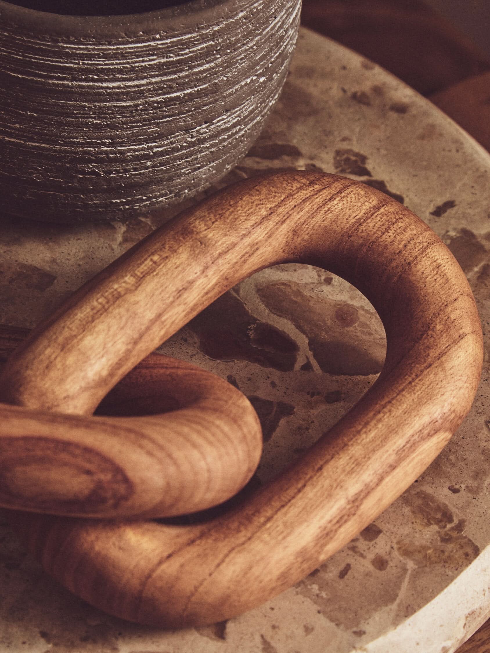 Cato Natural Wood 3 Link Chain Decor   Nicholas John Interiors