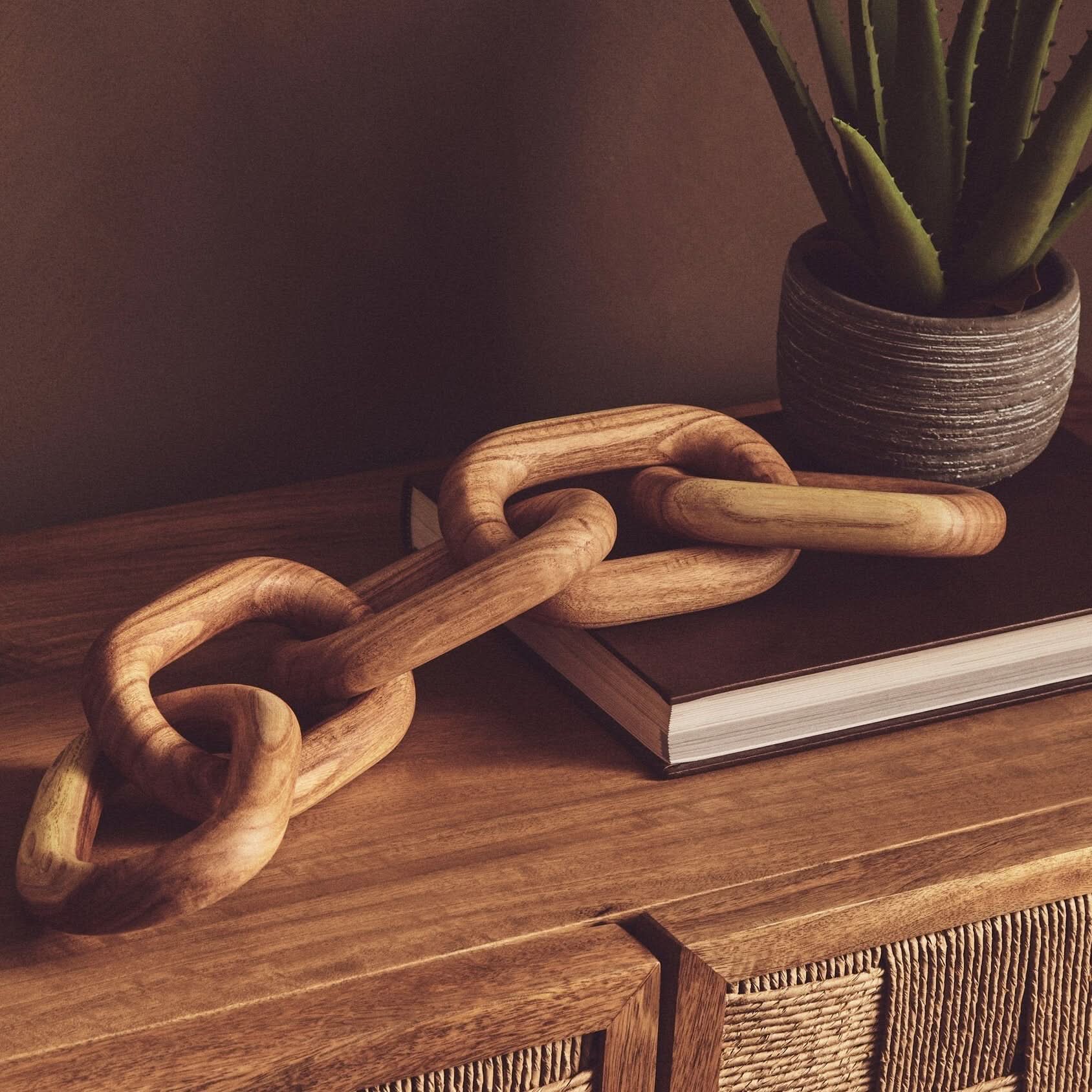 Cato Natural Wood 5 Link Table Decor Chain   Nicholas John Interiors