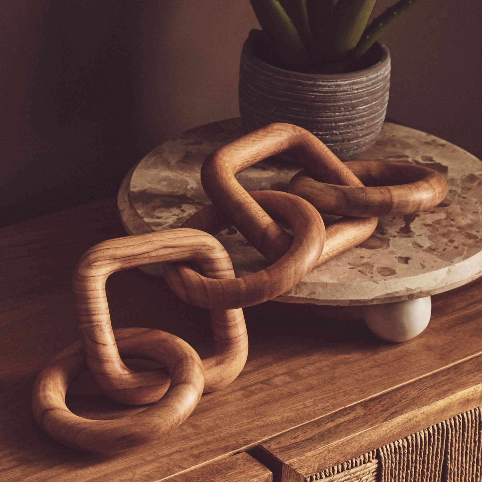Cato Natural Wood Five Link Table Decor Chain   Nicholas John Interiors