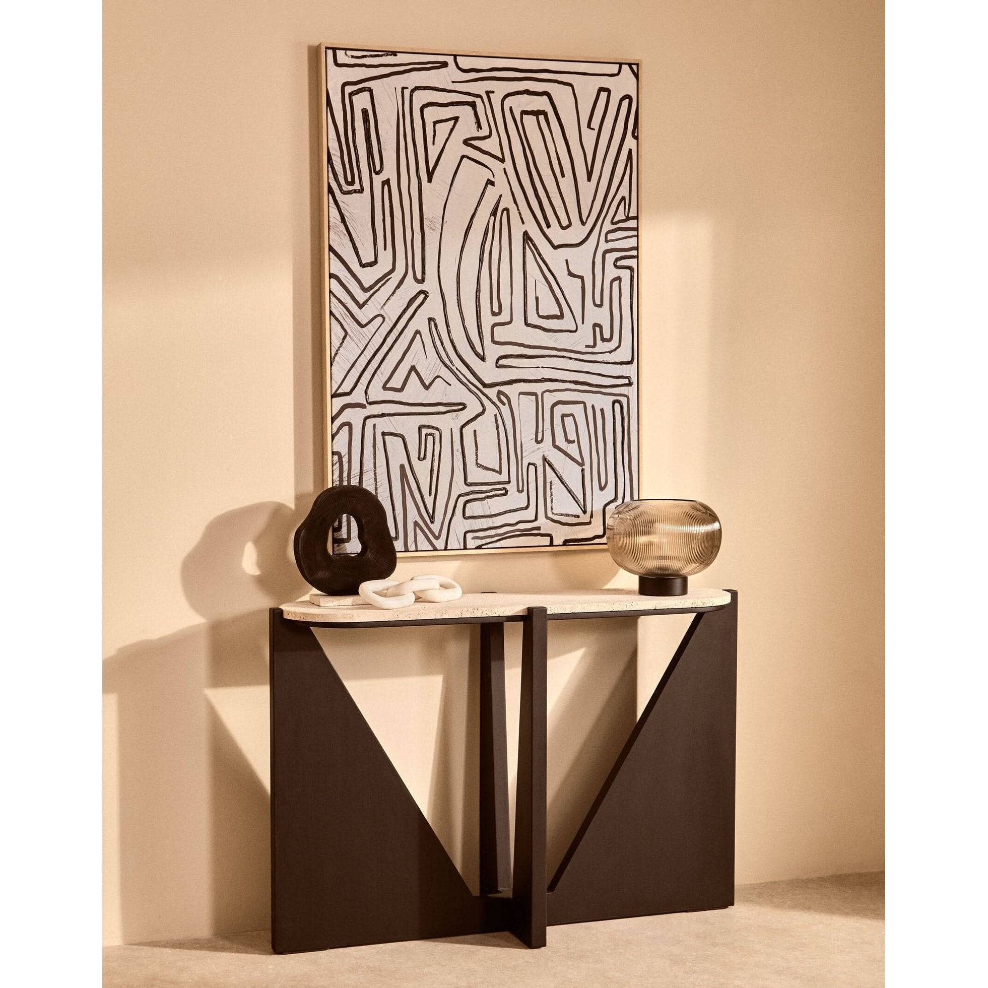Tibor Black Mango Wood Sculpture with Travertine Base   Nicholas John Interiors