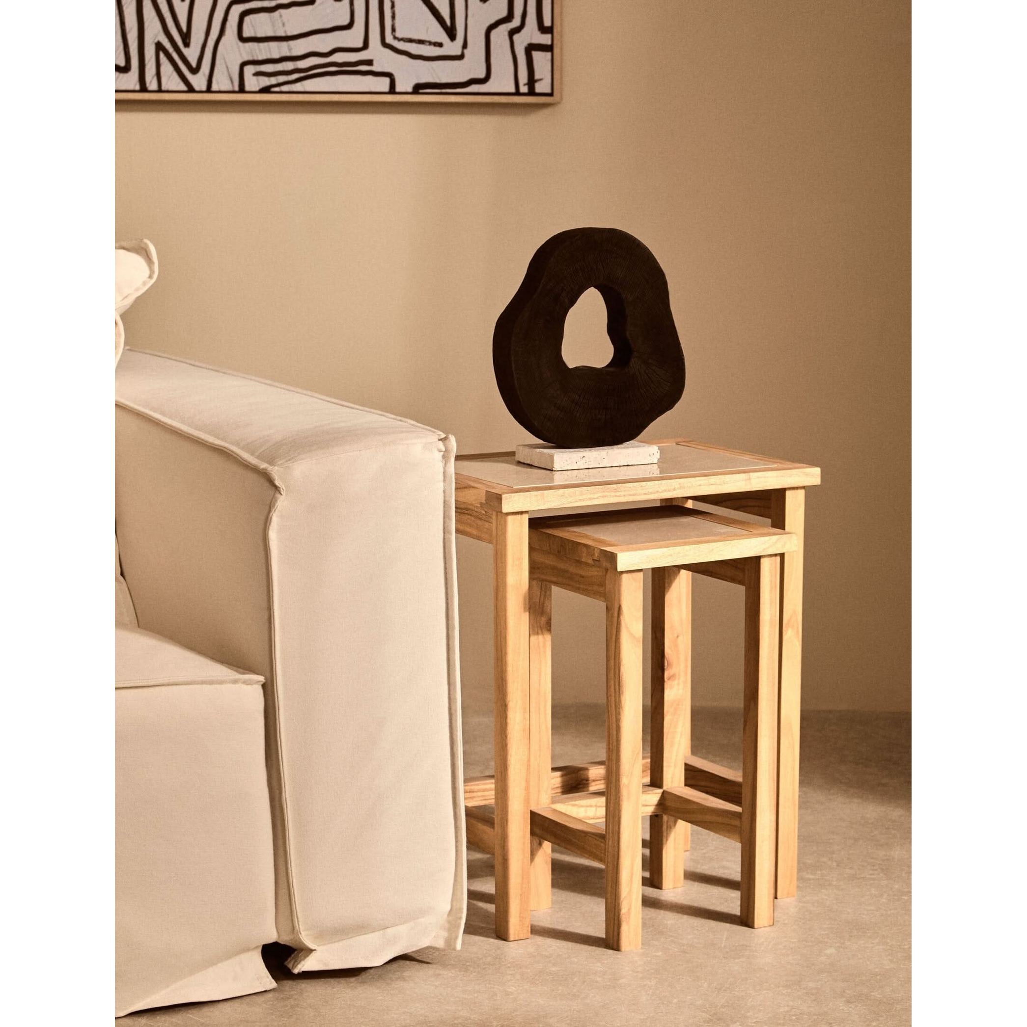 Tibor Black Mango Wood Sculpture with Travertine Base   Nicholas John Interiors