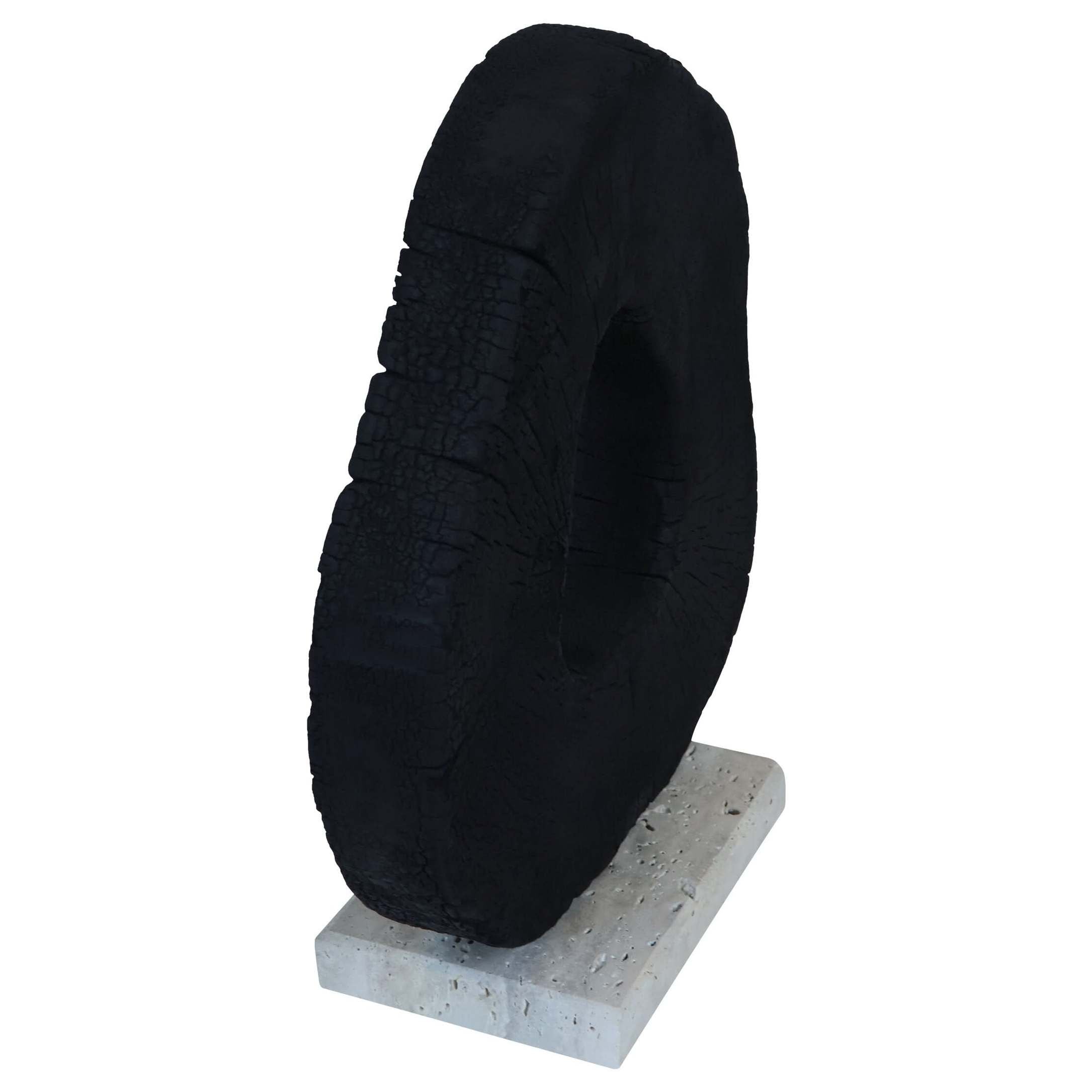 Tibor Black Mango Wood Sculpture with Travertine Base   Nicholas John Interiors