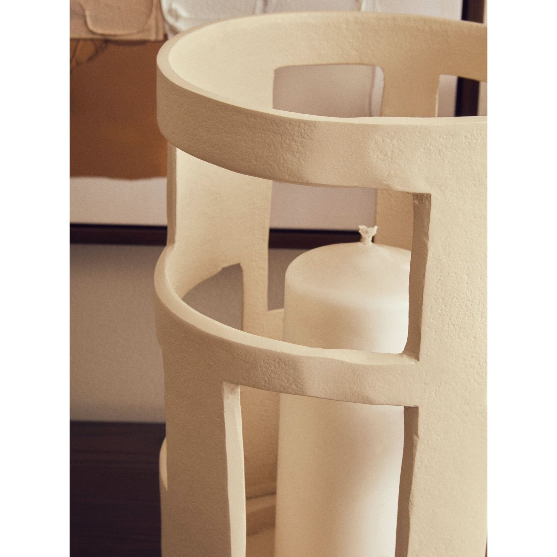 Prato Small Textured Cream Candle Holder   Nicholas John Interiors