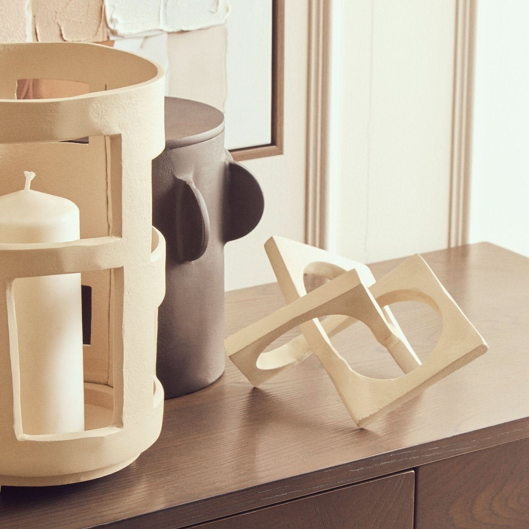 Prato Small Textured Cream Candle Holder   Nicholas John Interiors