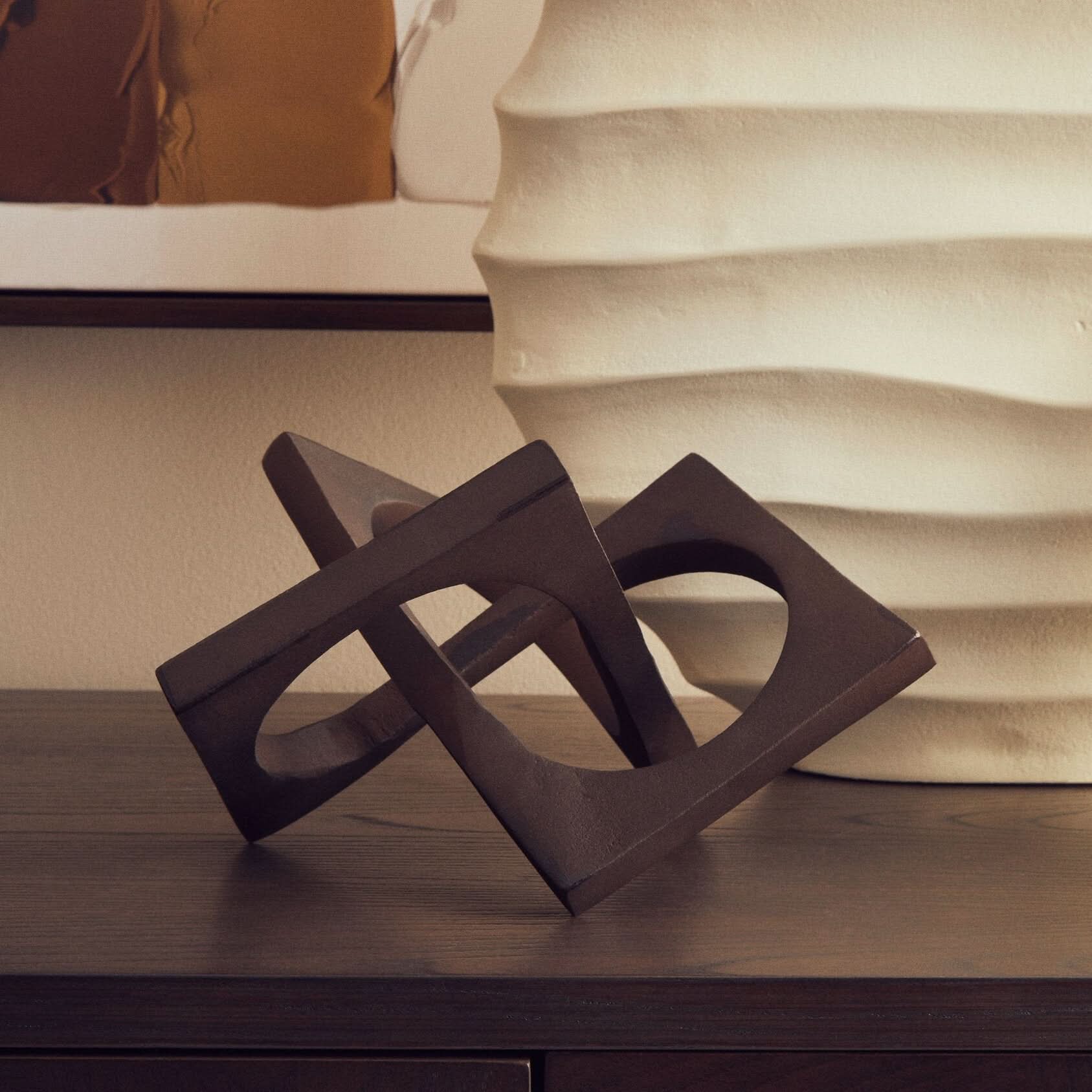 Prato Brown Finish Square Knot Sculpture   Nicholas John Interiors